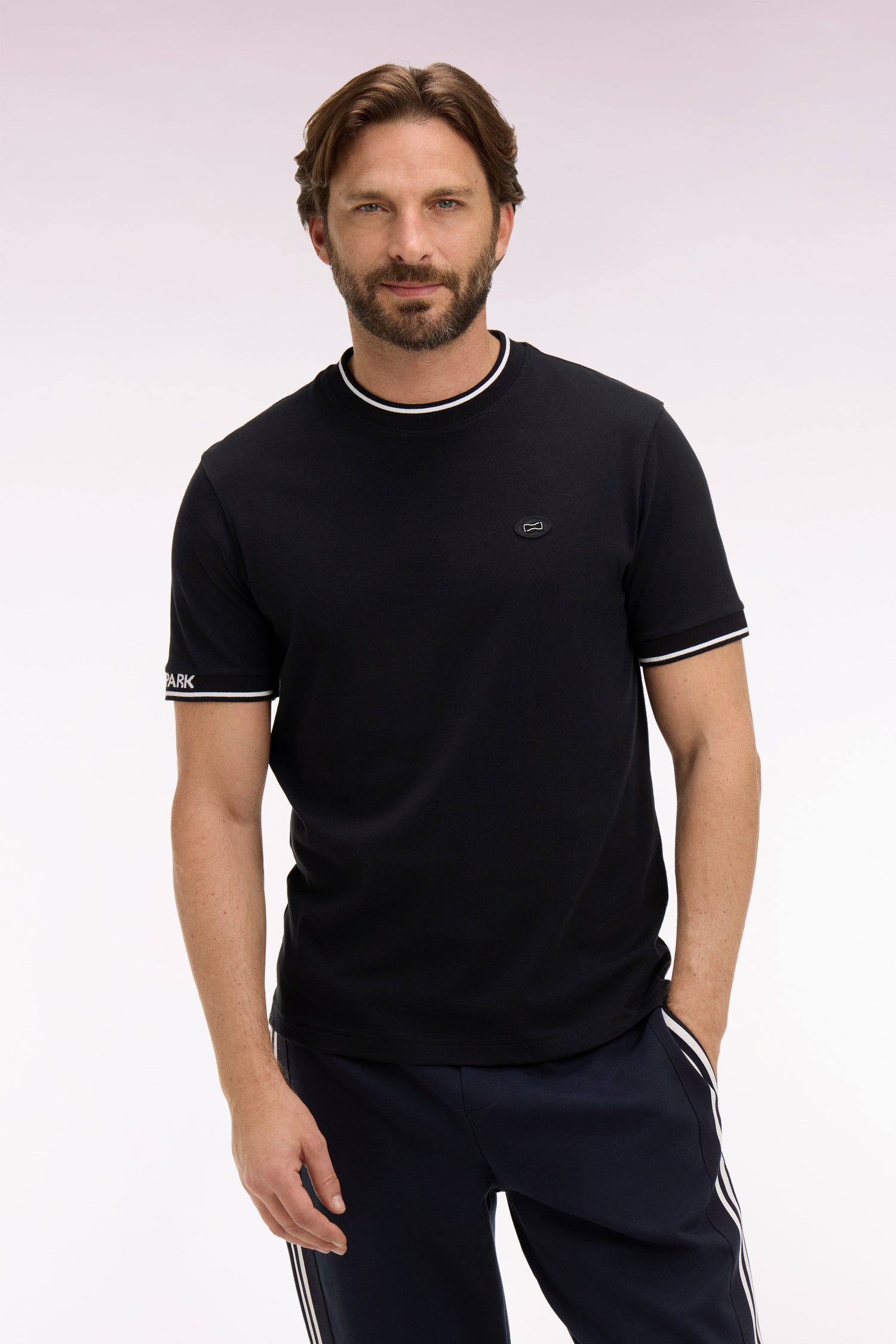 T-shirt à manches courtes en coton noir jacquard Eden Park coupe regular
