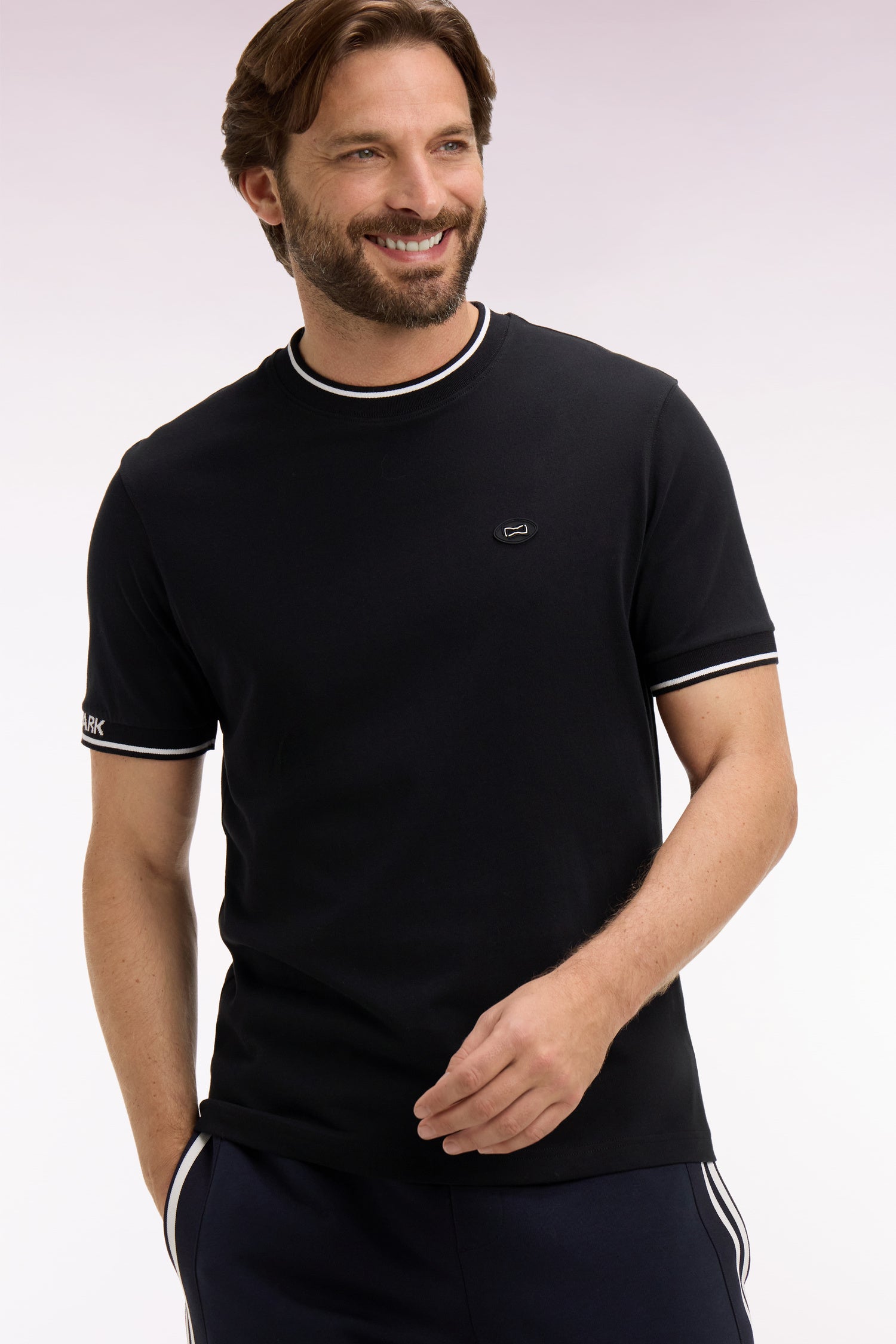 T-shirt à manches courtes en coton noir jacquard Eden Park coupe regular