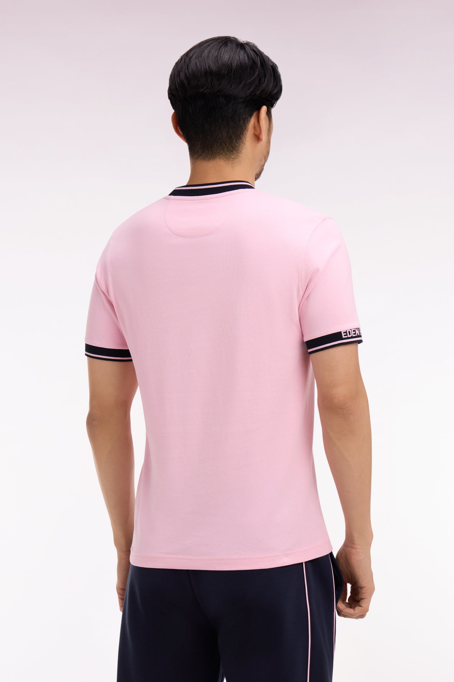 T-shirt à manches courtes en coton rose jacquard Eden Park coupe regular