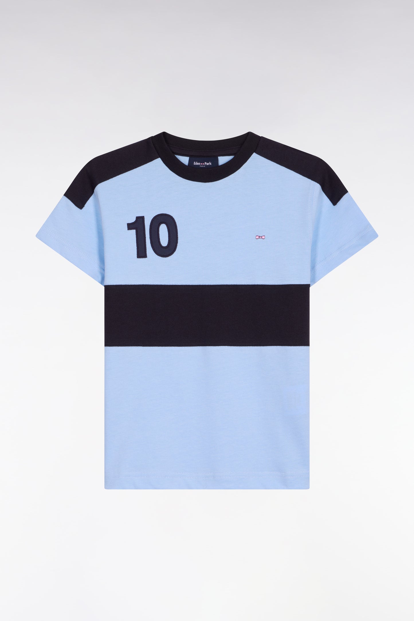 Short-sleeved straight-cut sky cotton T-shirt