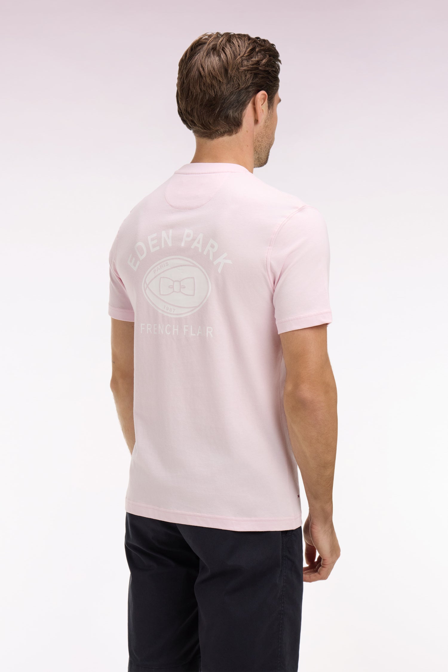 T-shirt à manches courtes sérigraphie dos rose coupe regular