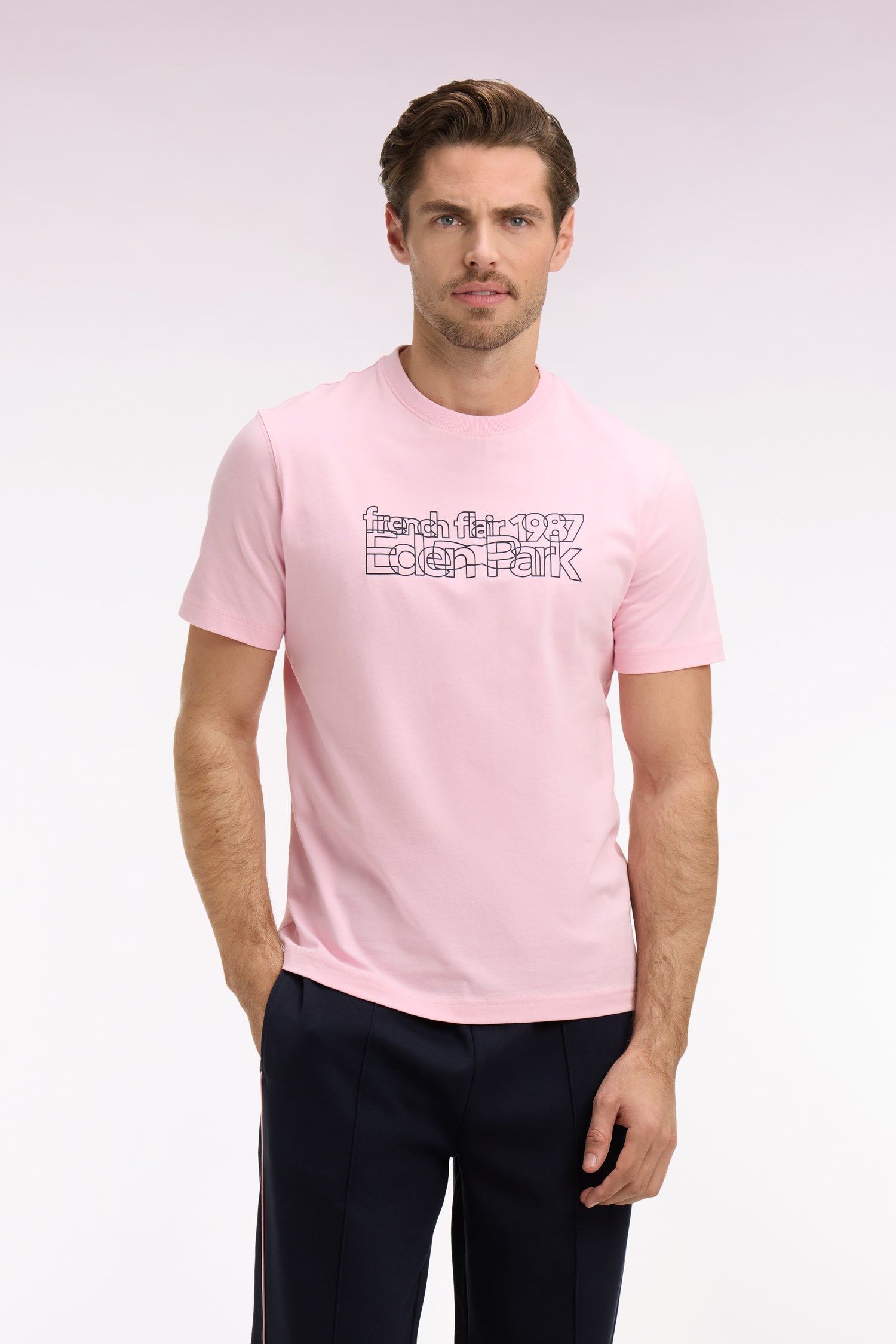 T-shirt à manches courtes sérigraphié rose coupe regular