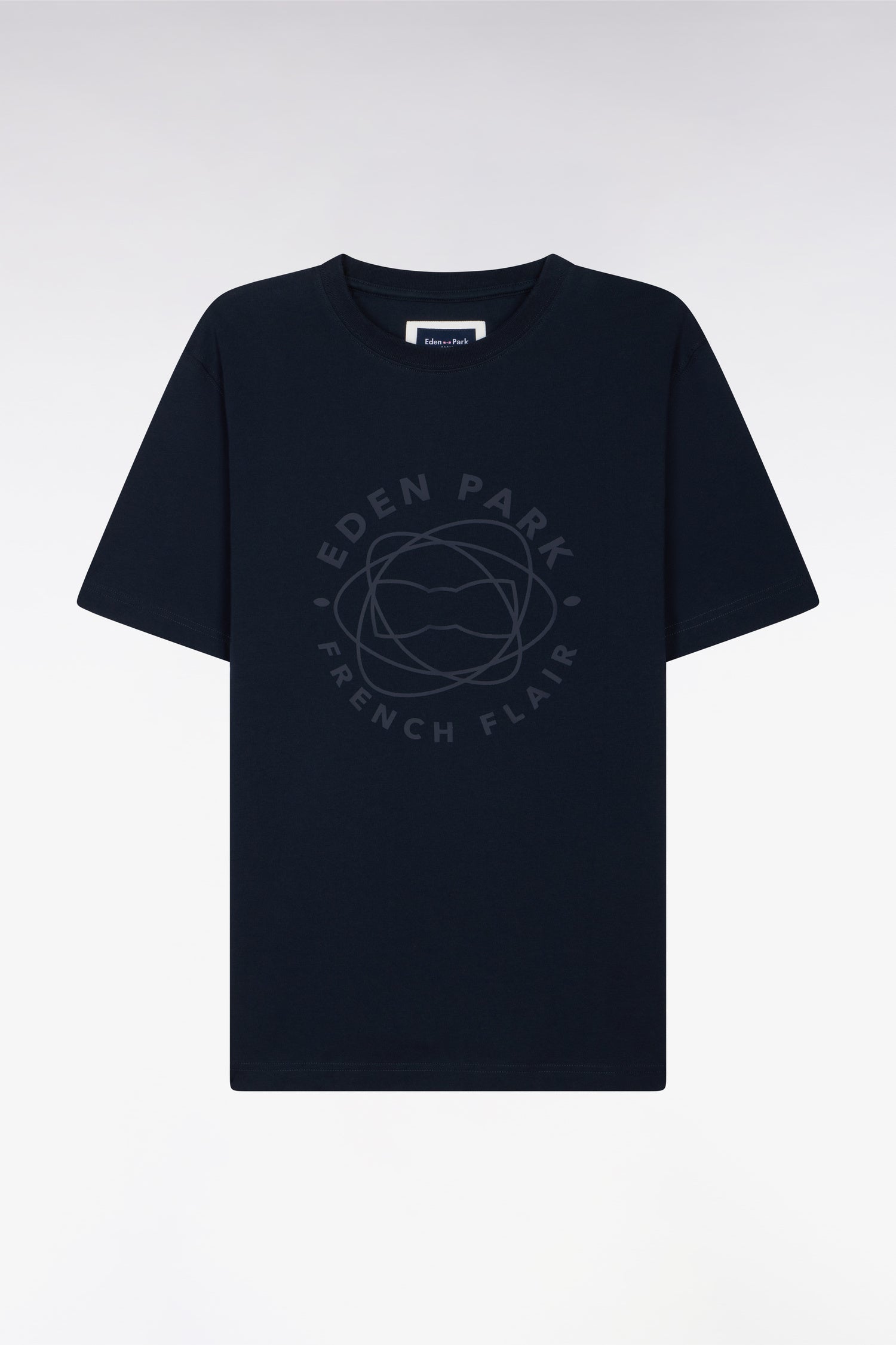 T-shirt à manches courtes en coton marine sérigraphié coupe regular