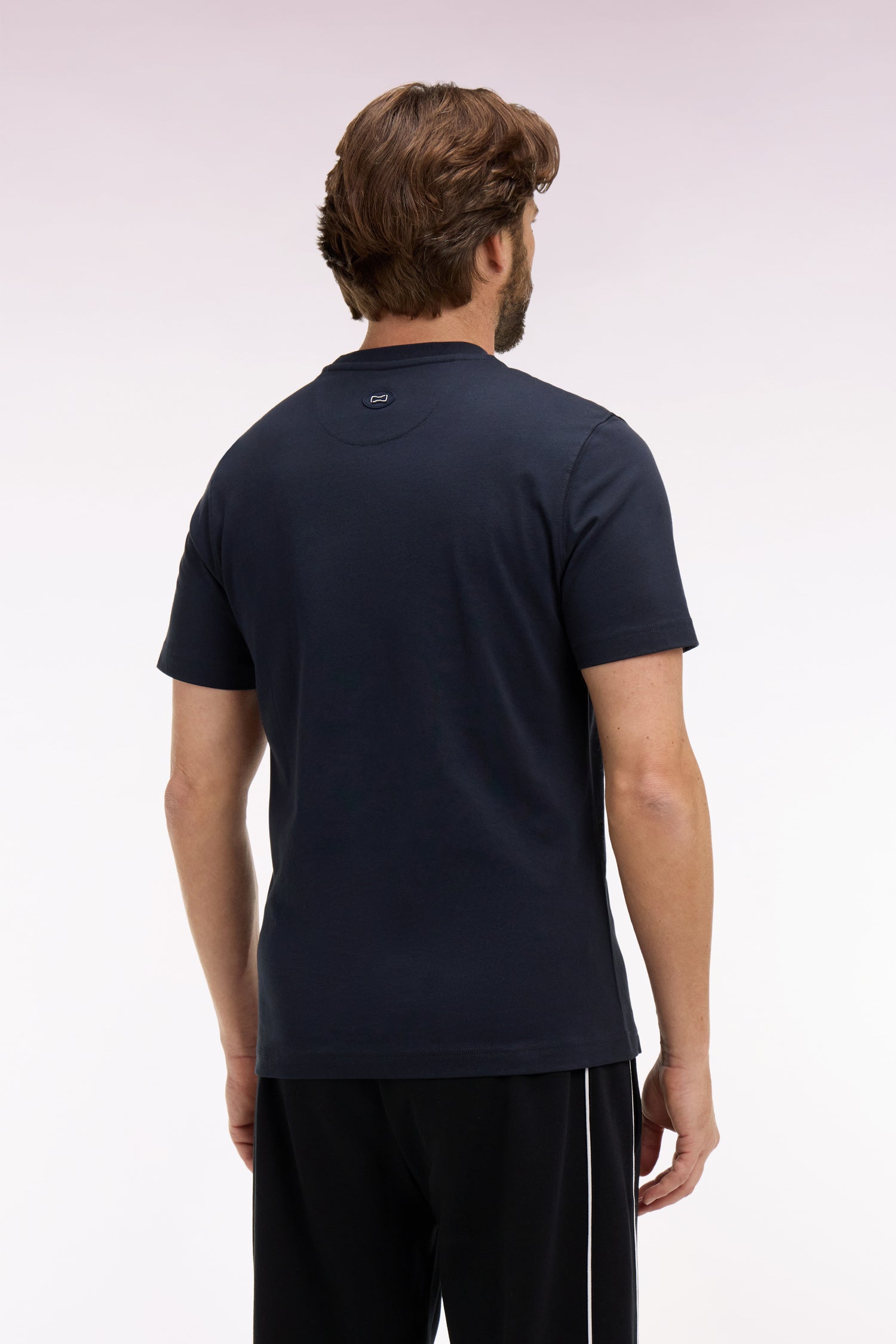 T-shirt à manches courtes en coton marine sérigraphié coupe regular