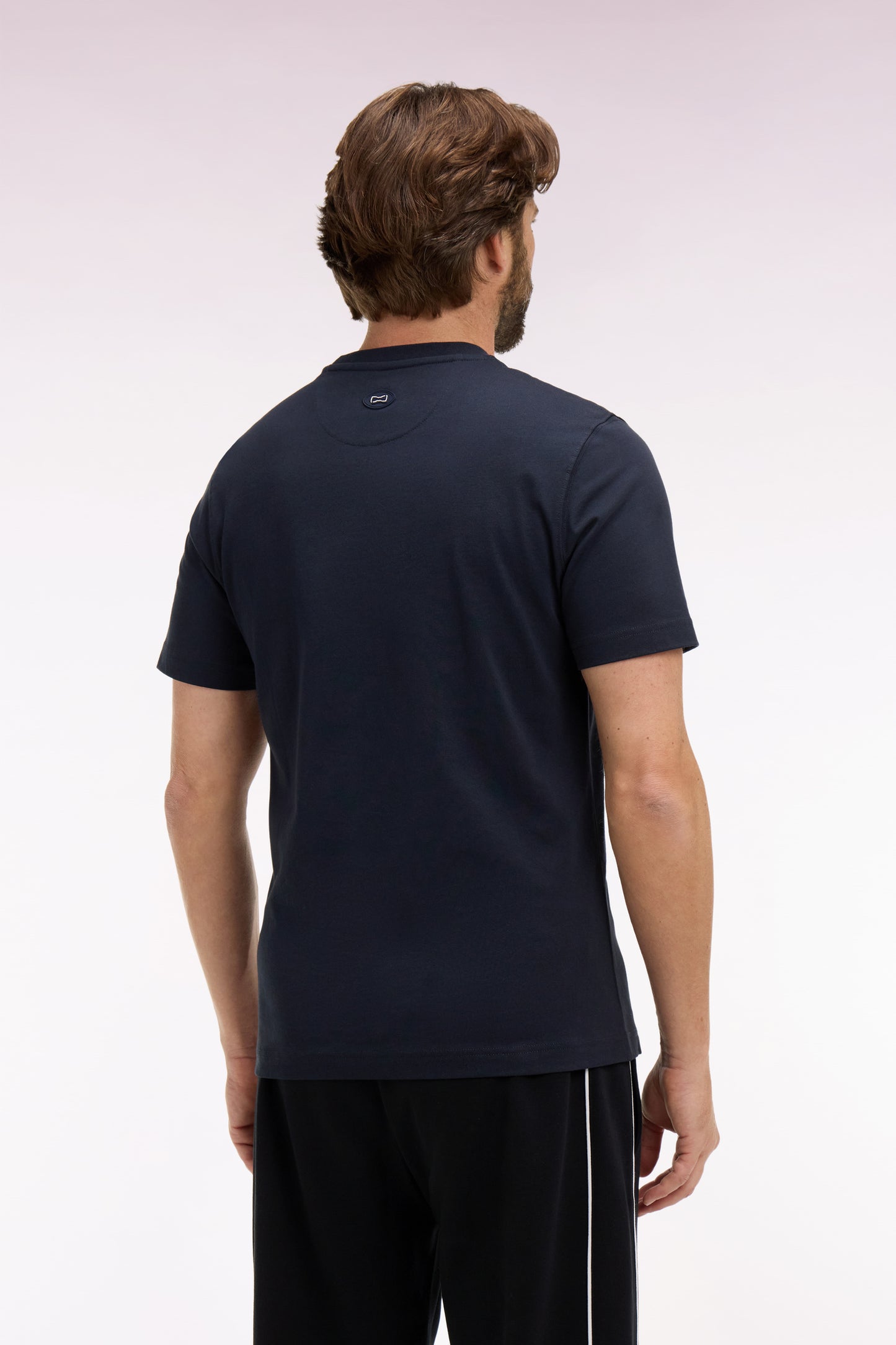 T-shirt à manches courtes en coton marine sérigraphié coupe regular