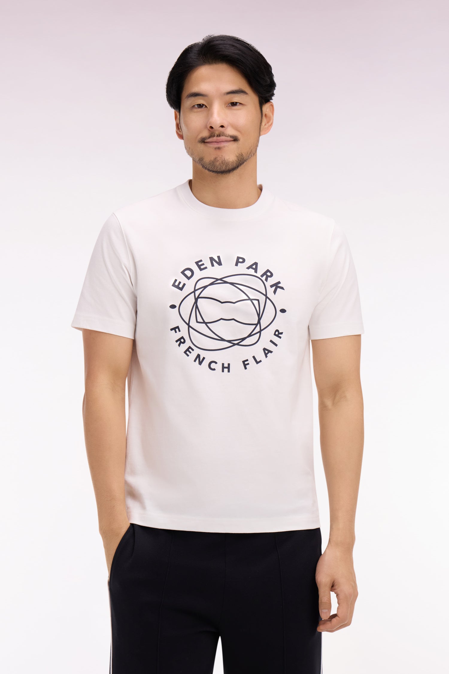 T-shirt à manches courtes en coton écru sérigraphié coupe regular