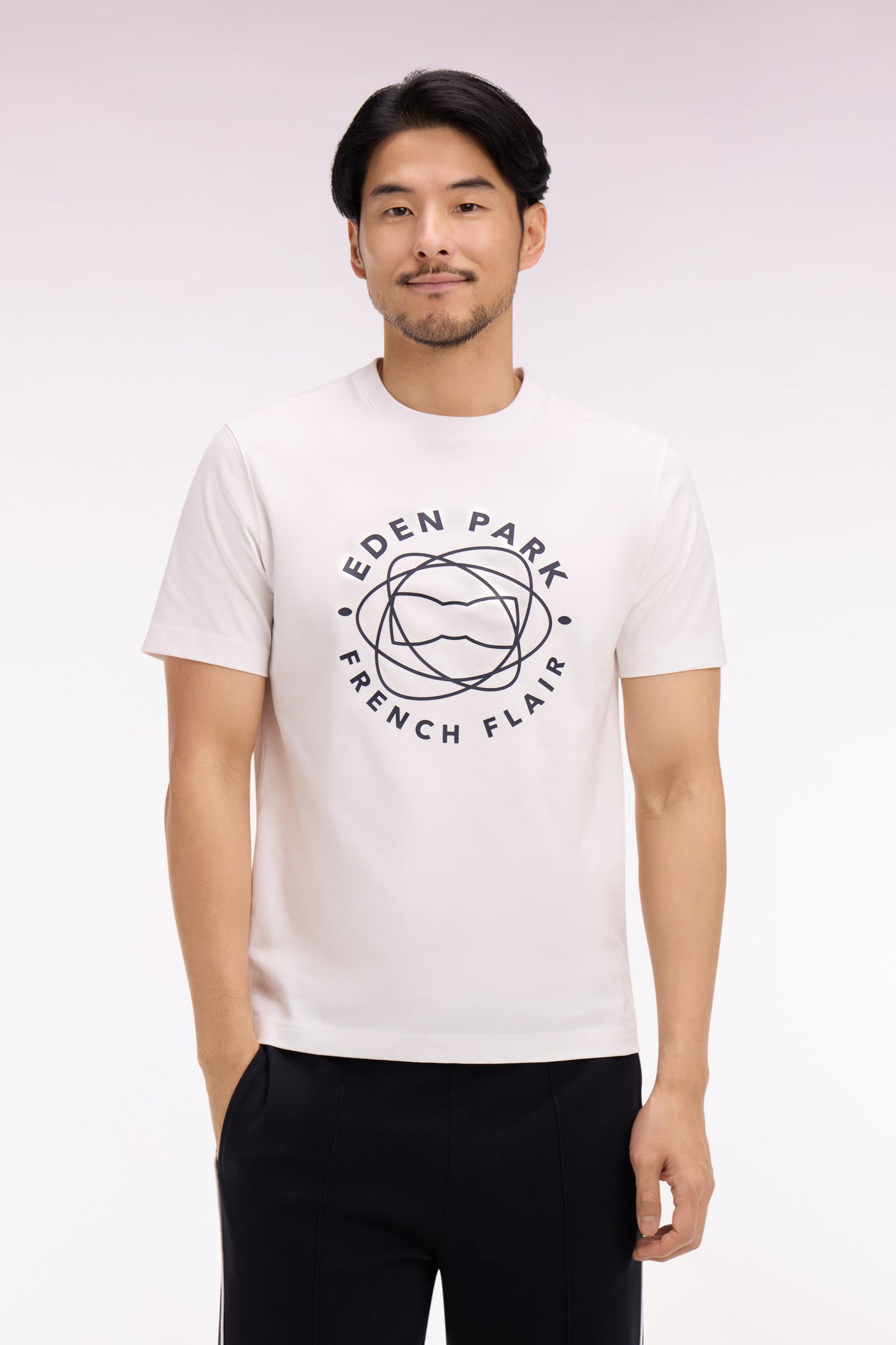 Short-sleeved T-shirt in regular-fit ecru screen-printed cotton