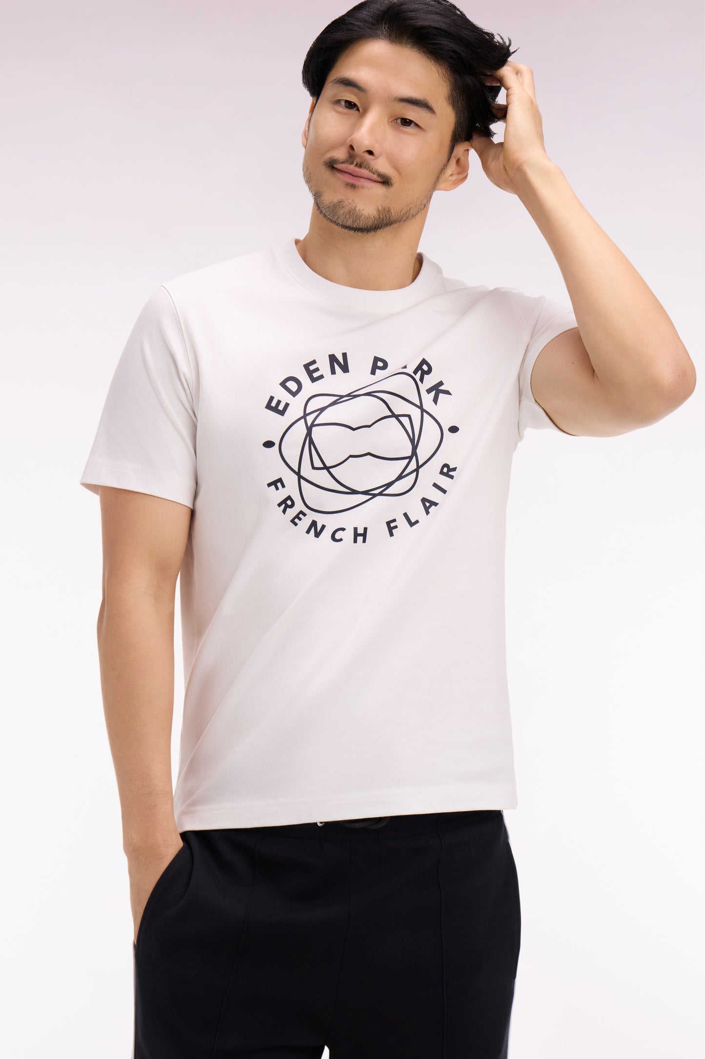Short-sleeved T-shirt in regular-fit ecru screen-printed cotton