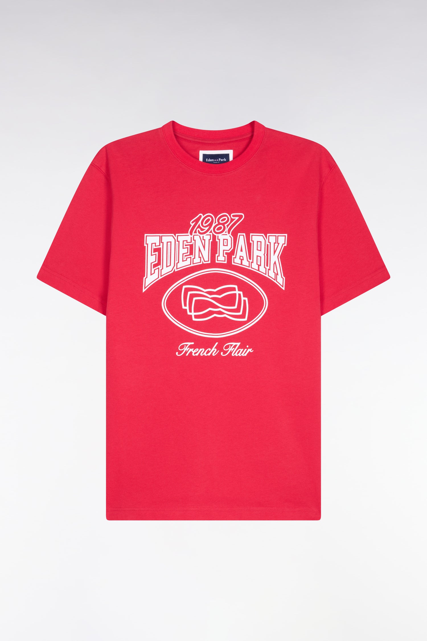 T-shirt à manches courtes en coton rouge sérigraphie écrue coupe regular