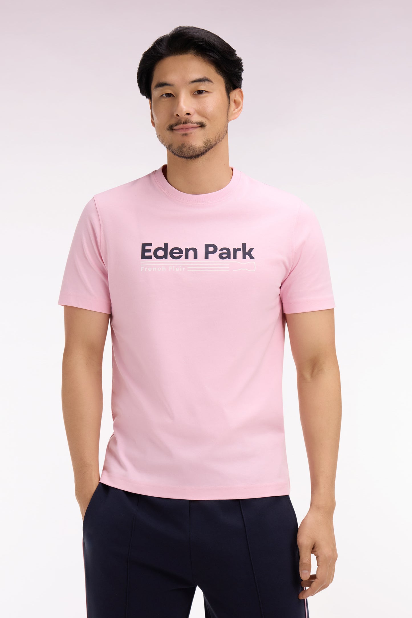 Short-sleeved pink cotton screen-printed T-shirt Eden Park regular fit