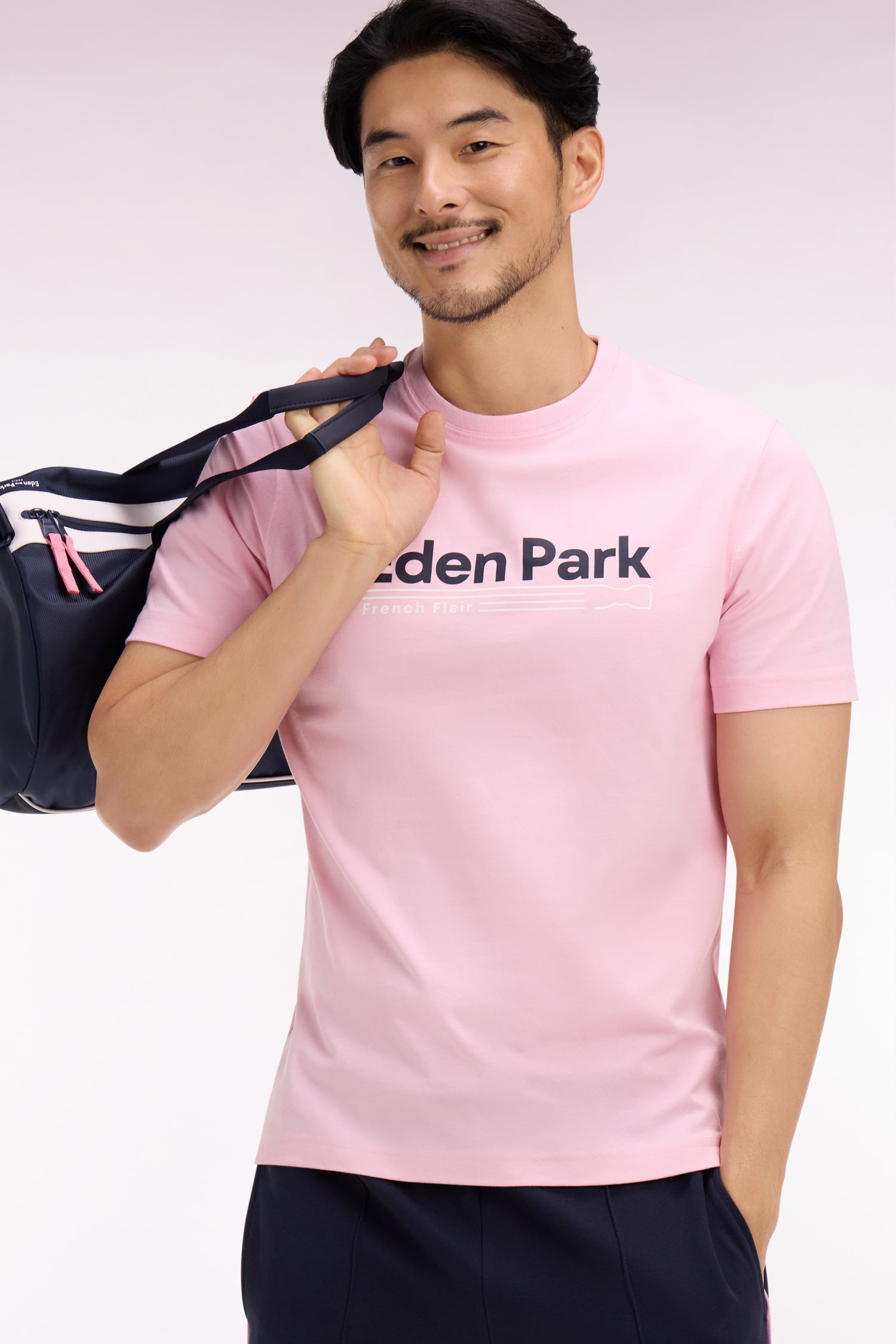 T-shirt à manches courtes en coton rose sérigraphie Eden Park coupe regular