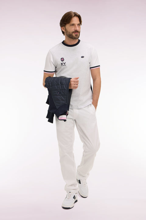 T-shirt XV de France à manches courtes en coton gris brodé coupe regular - Image 1