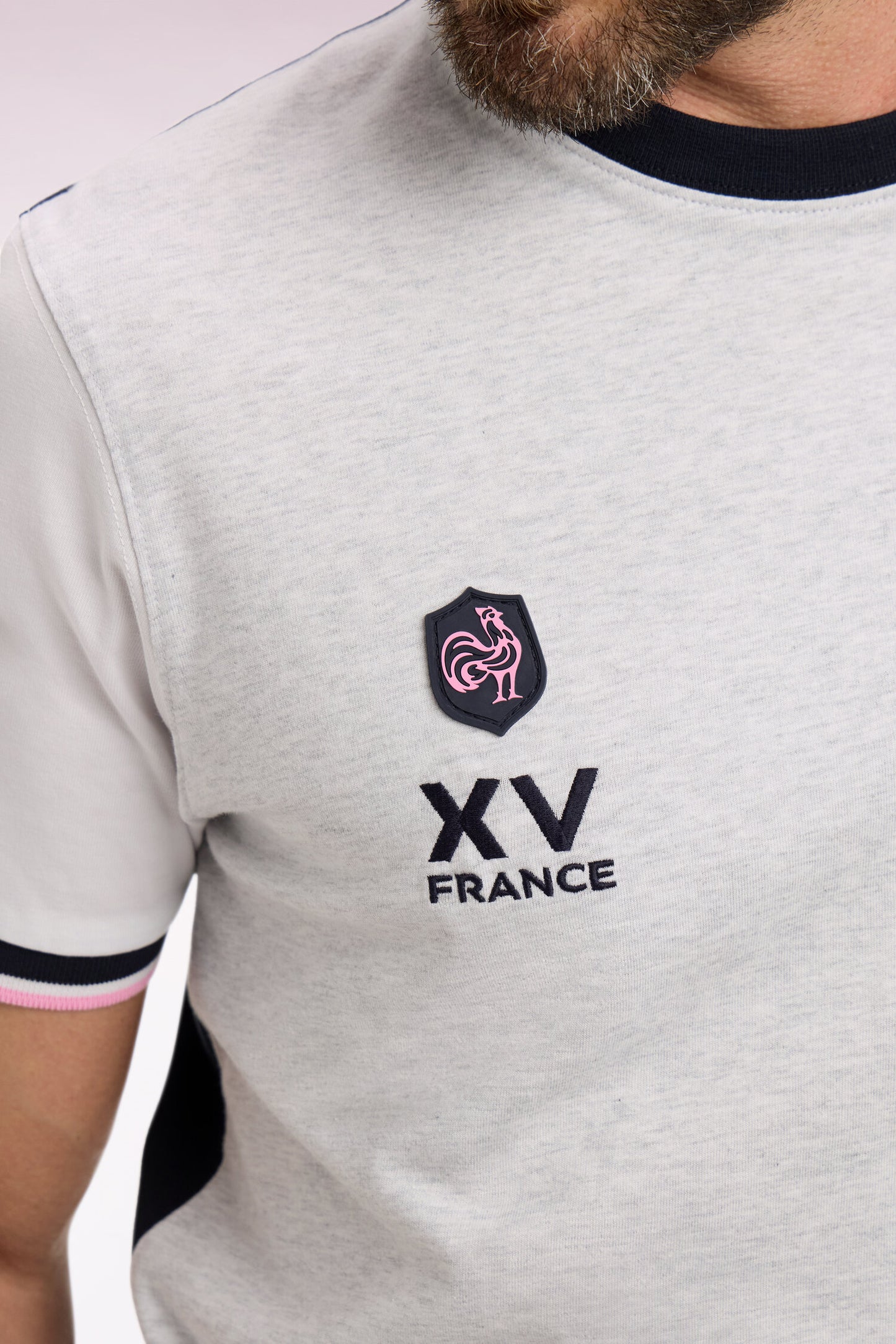 T-shirt XV de France à manches courtes en coton gris brodé coupe regular