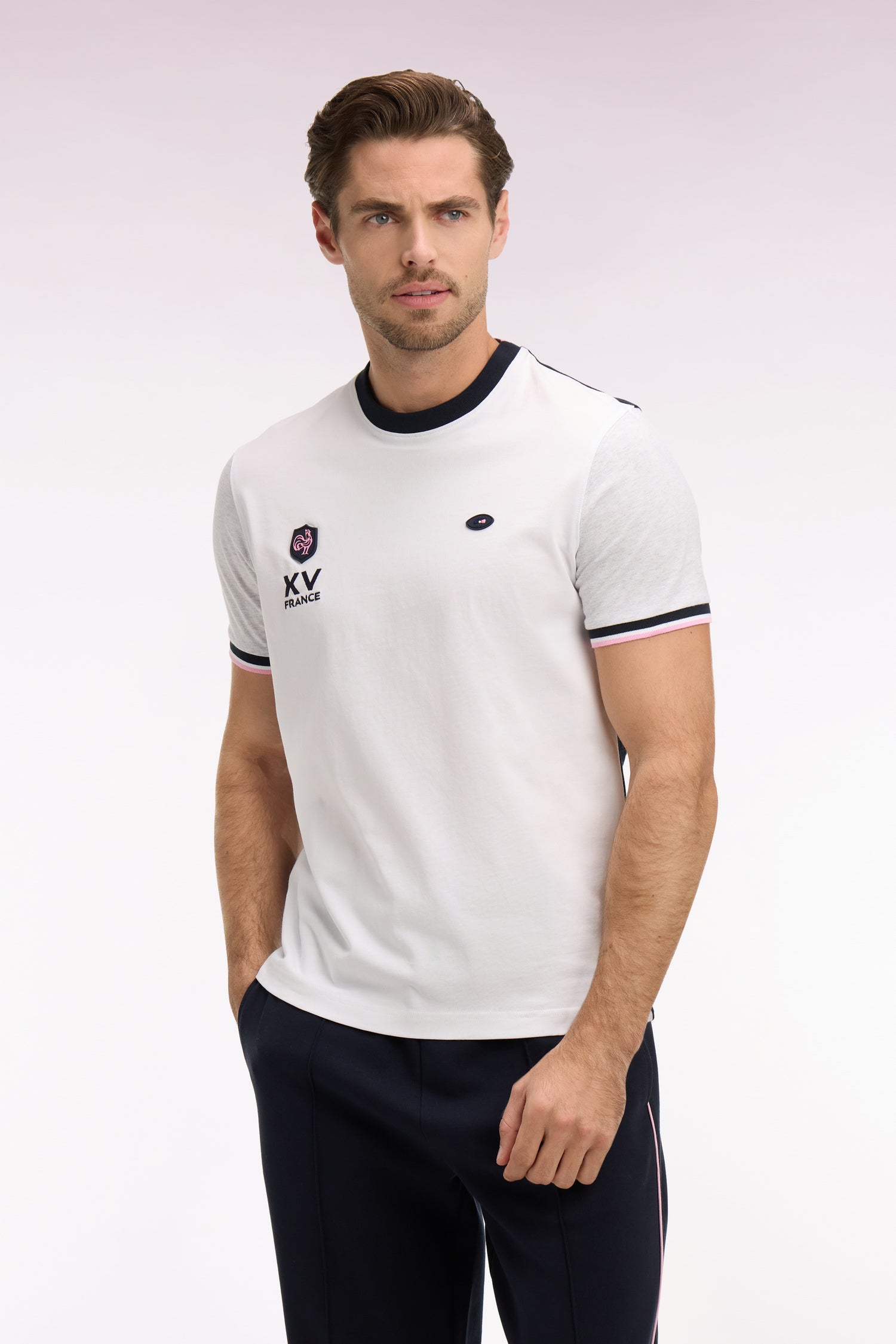 T-shirt XV de France à manches courtes en coton blanc brodé coupe regular