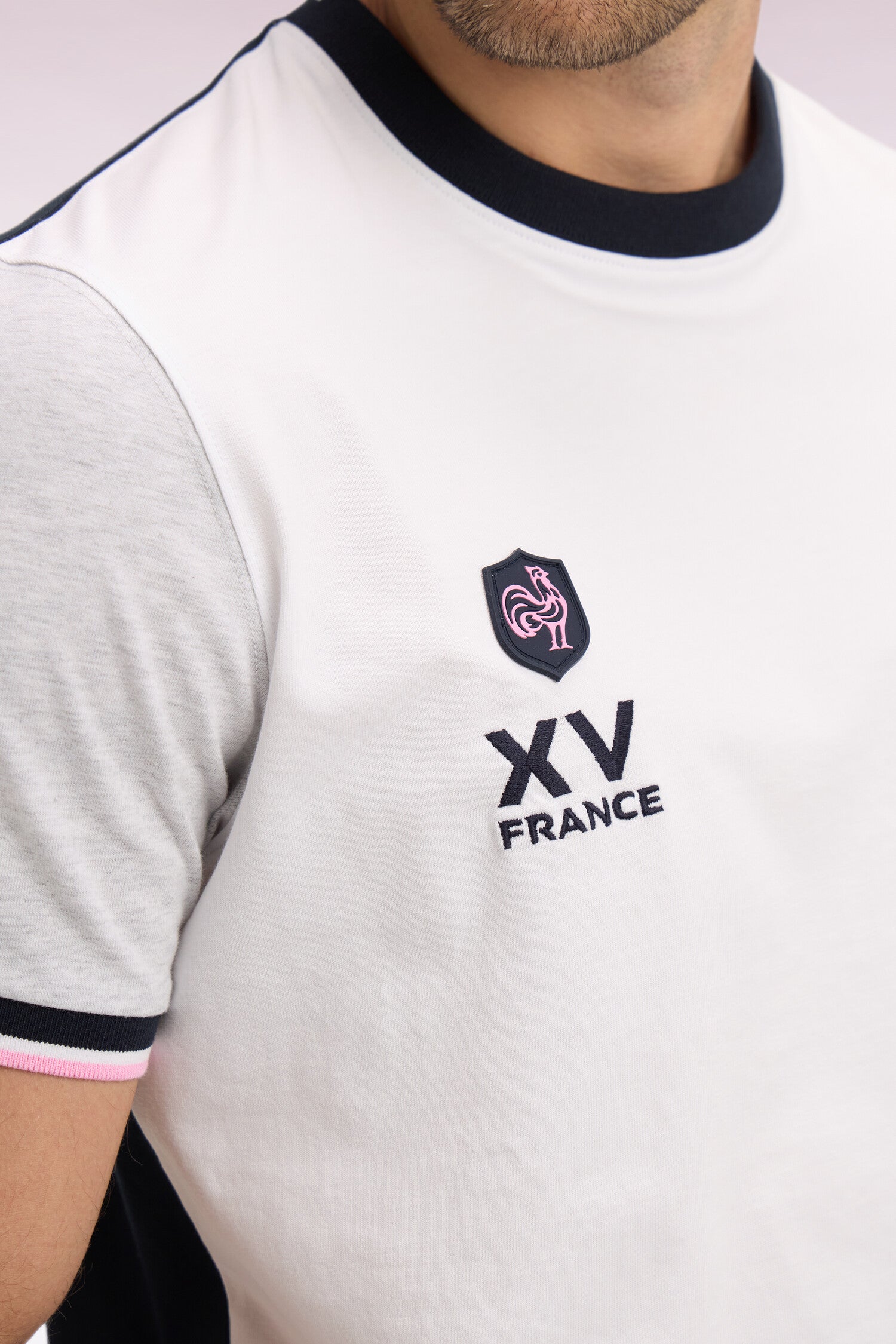 T-shirt XV de France à manches courtes en coton blanc brodé coupe regular