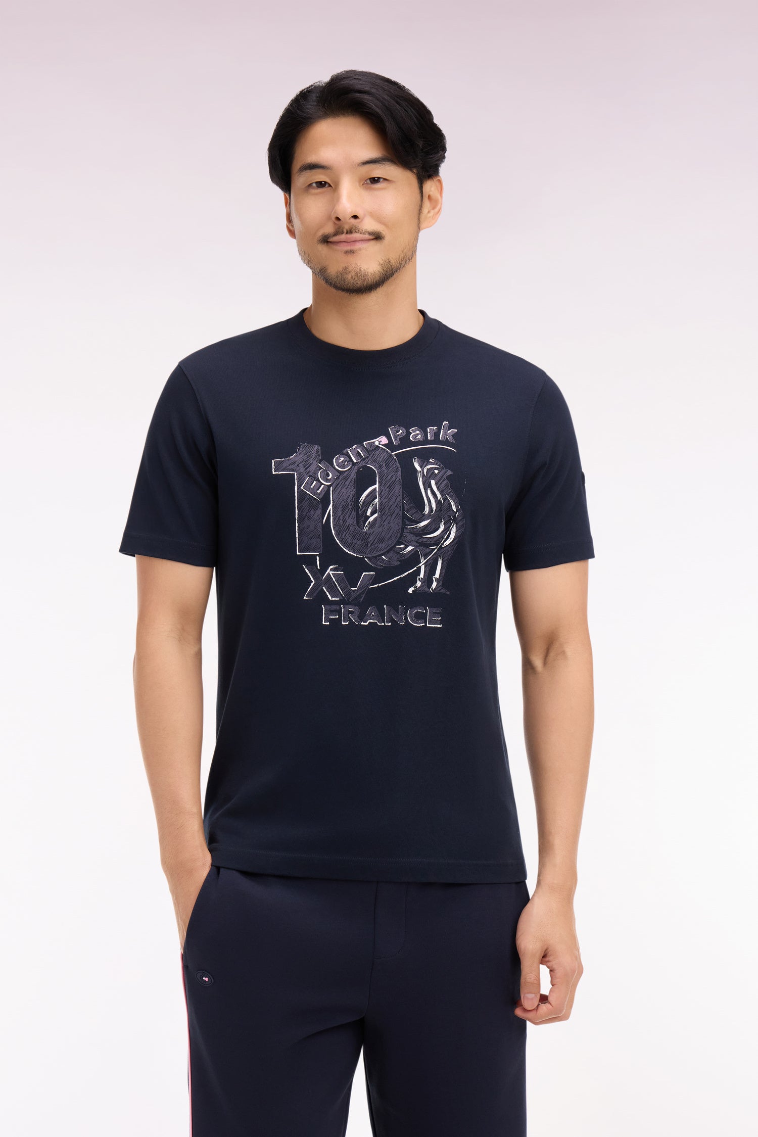 T-shirt XV de France à manches courtes en coton marine sérigraphié coupe regular