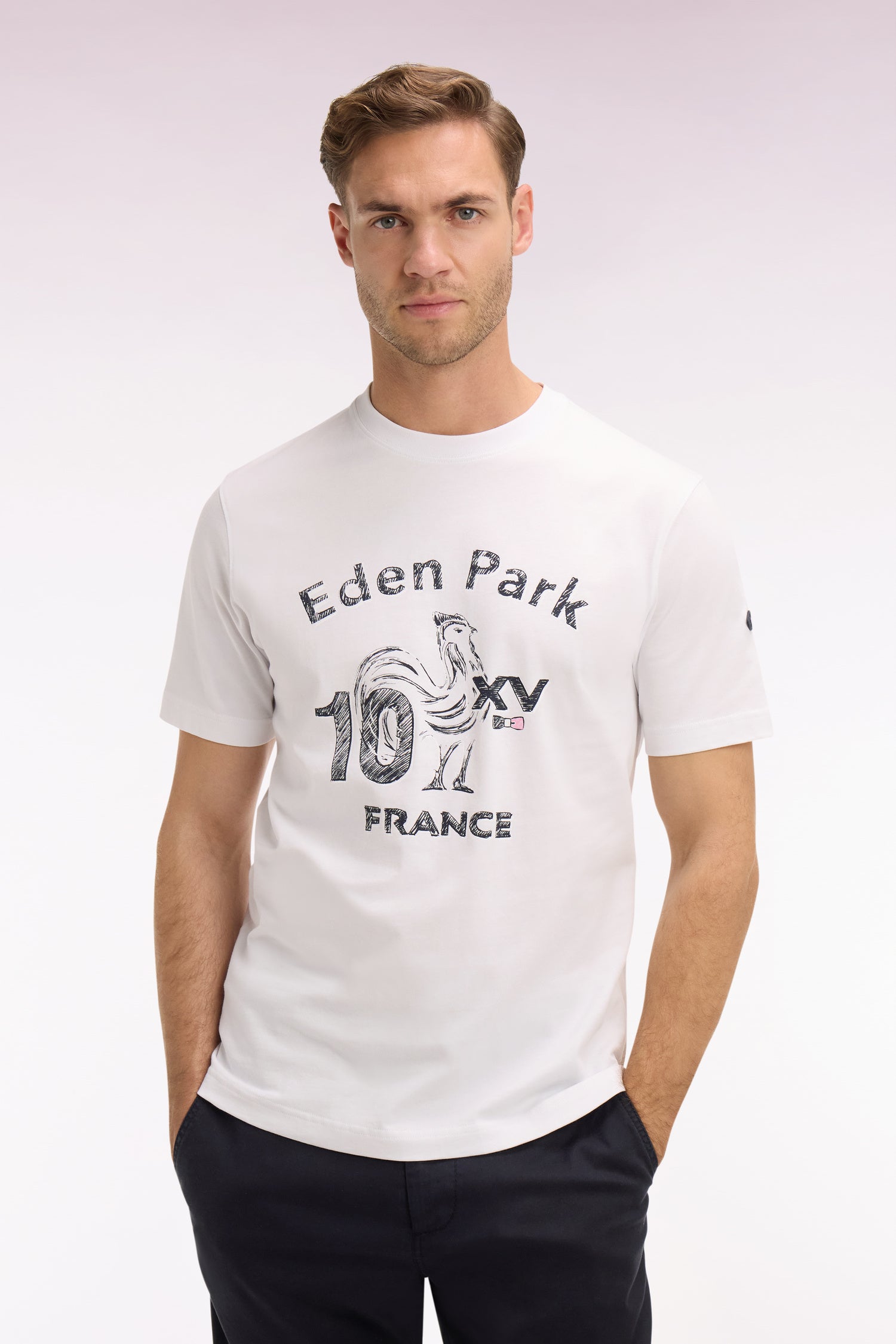 T-shirt XV de France à manches courtes en coton blanc sérigraphié coupe regular