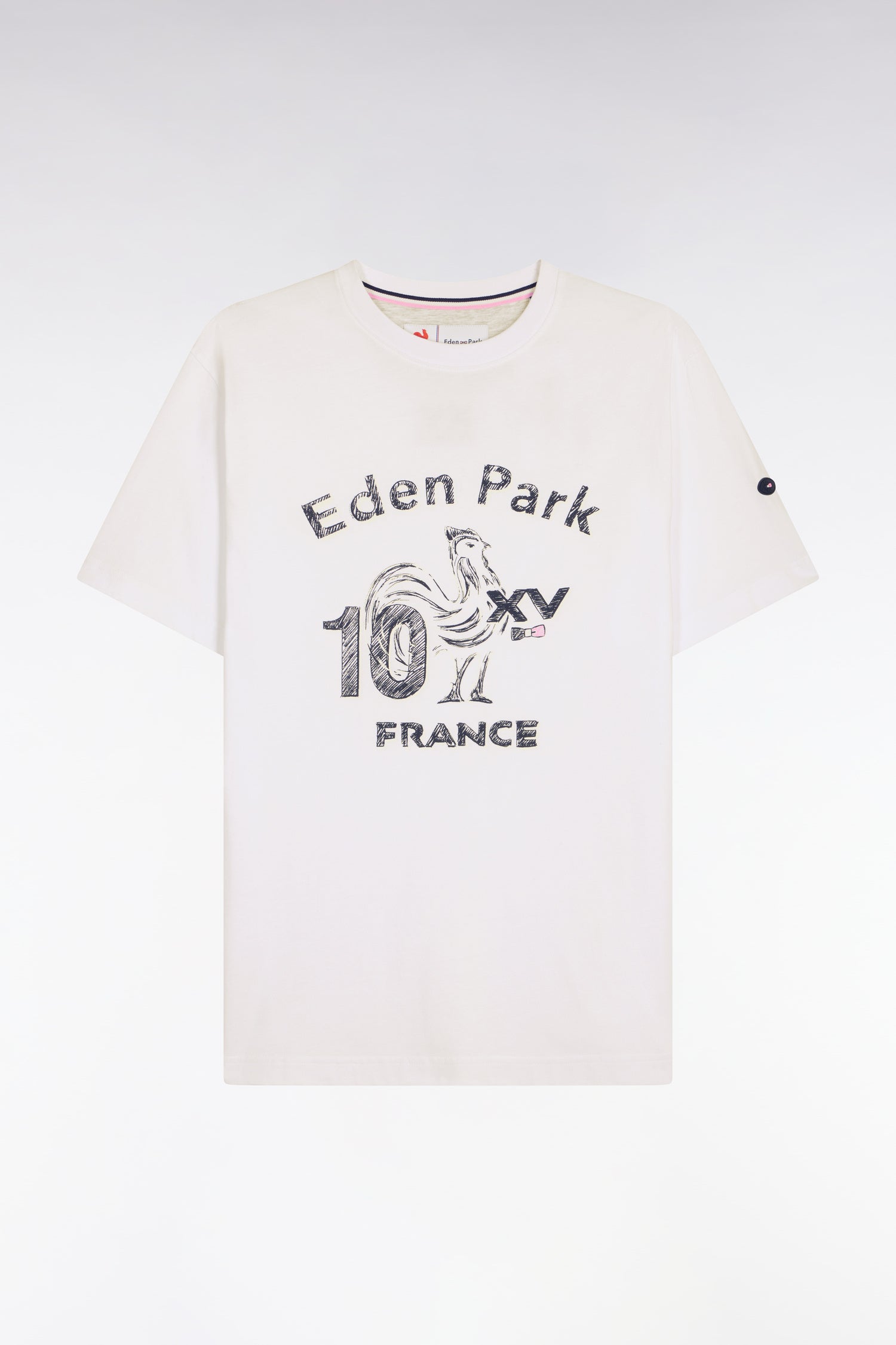 T-shirt XV de France à manches courtes en coton blanc sérigraphié coupe regular