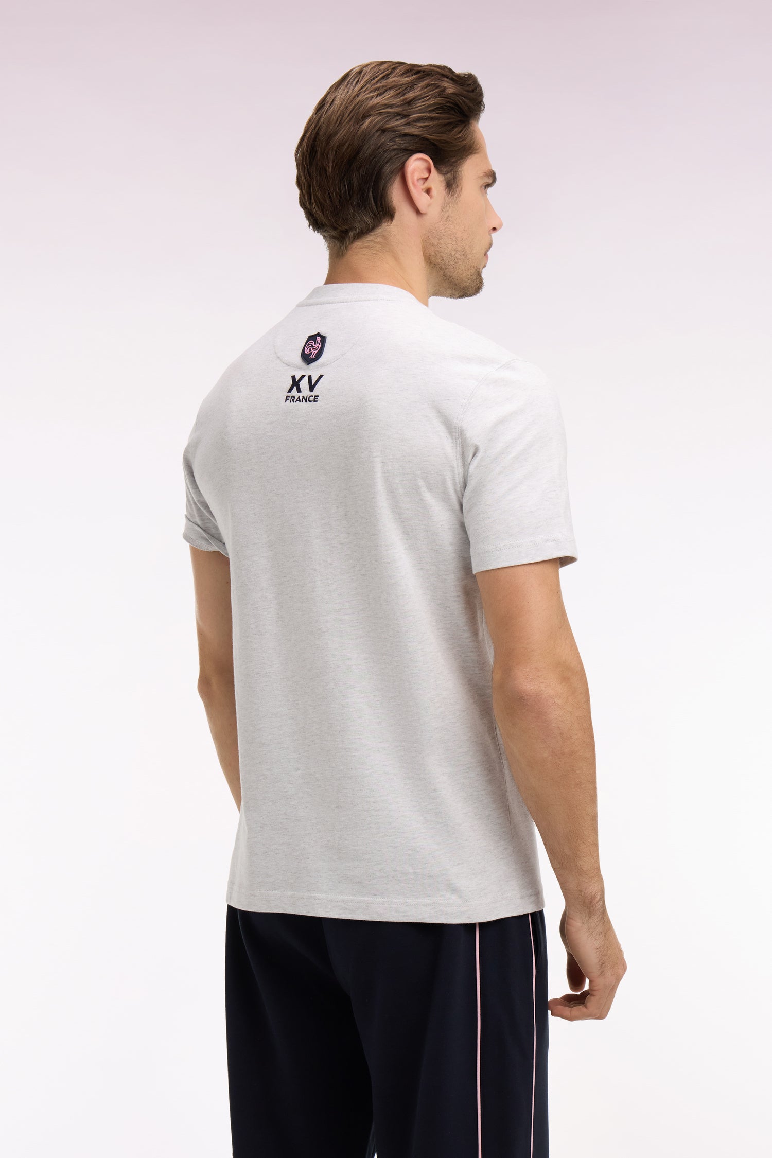 T-shirt XV de France à manches courtes sérigraphié en coton gris coupe regular