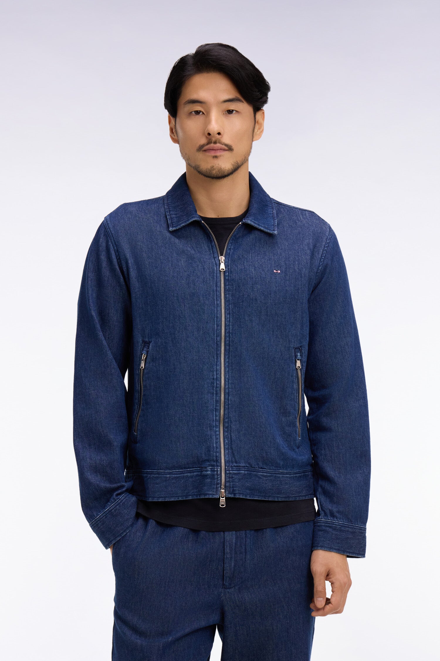 Blouson en coton et lin recyclés marine