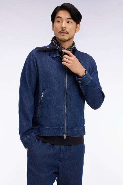 Blouson en coton et lin recyclés marine - Image 1