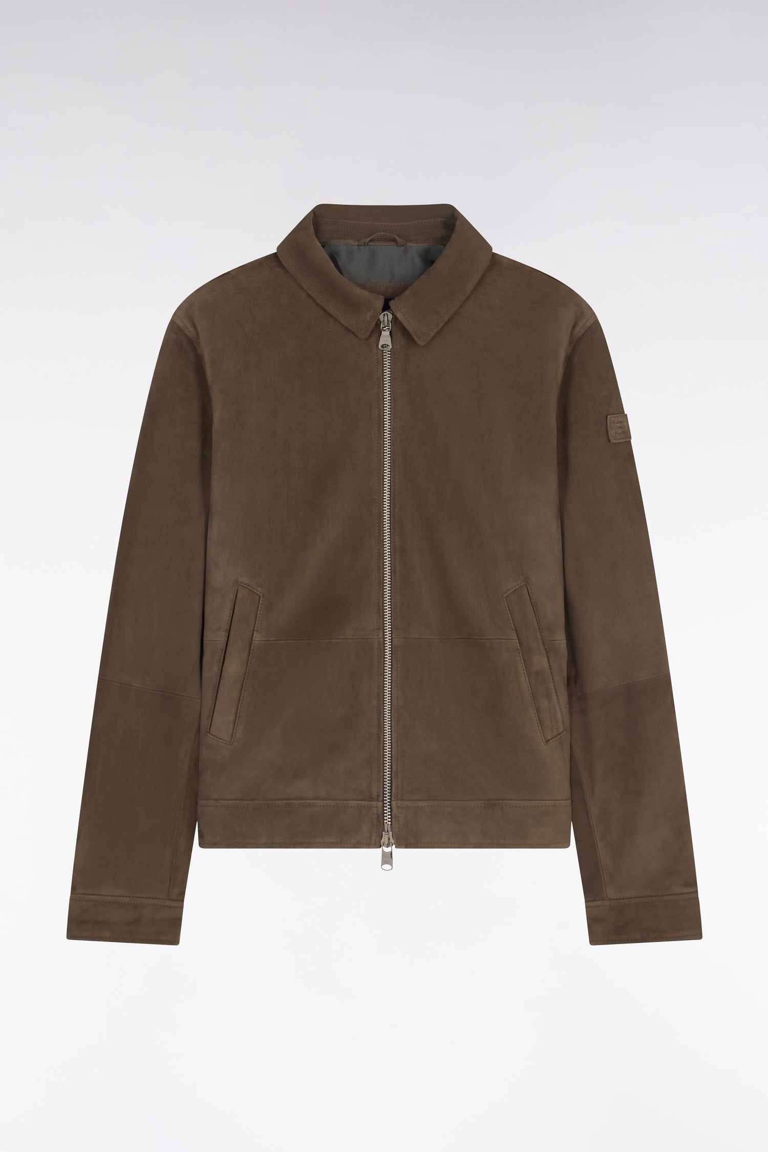 Blouson en croûte de cuir velours marron