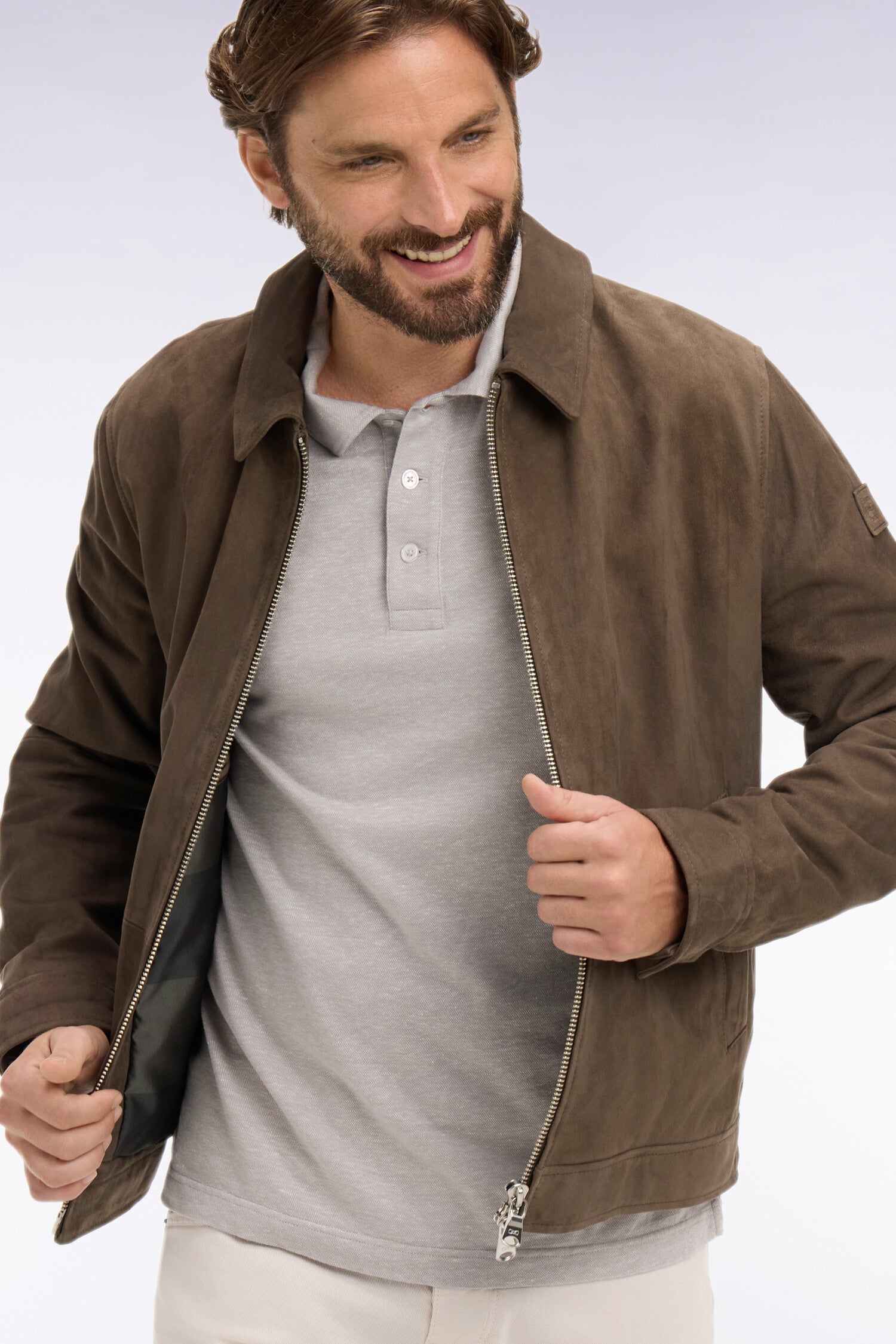 Blouson en croûte de cuir velours marron