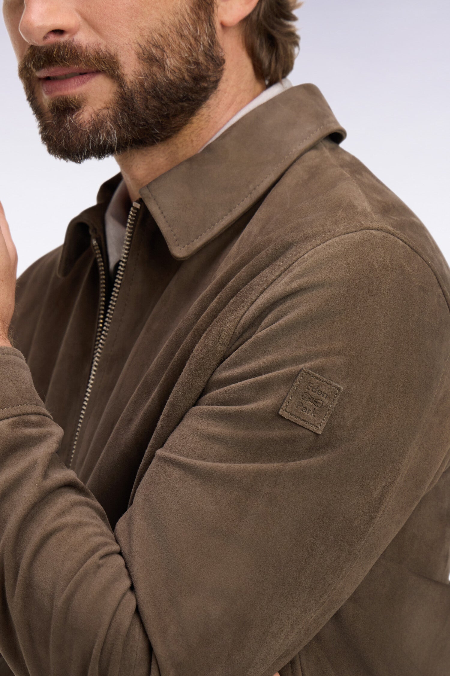 Blouson en croûte de cuir velours marron