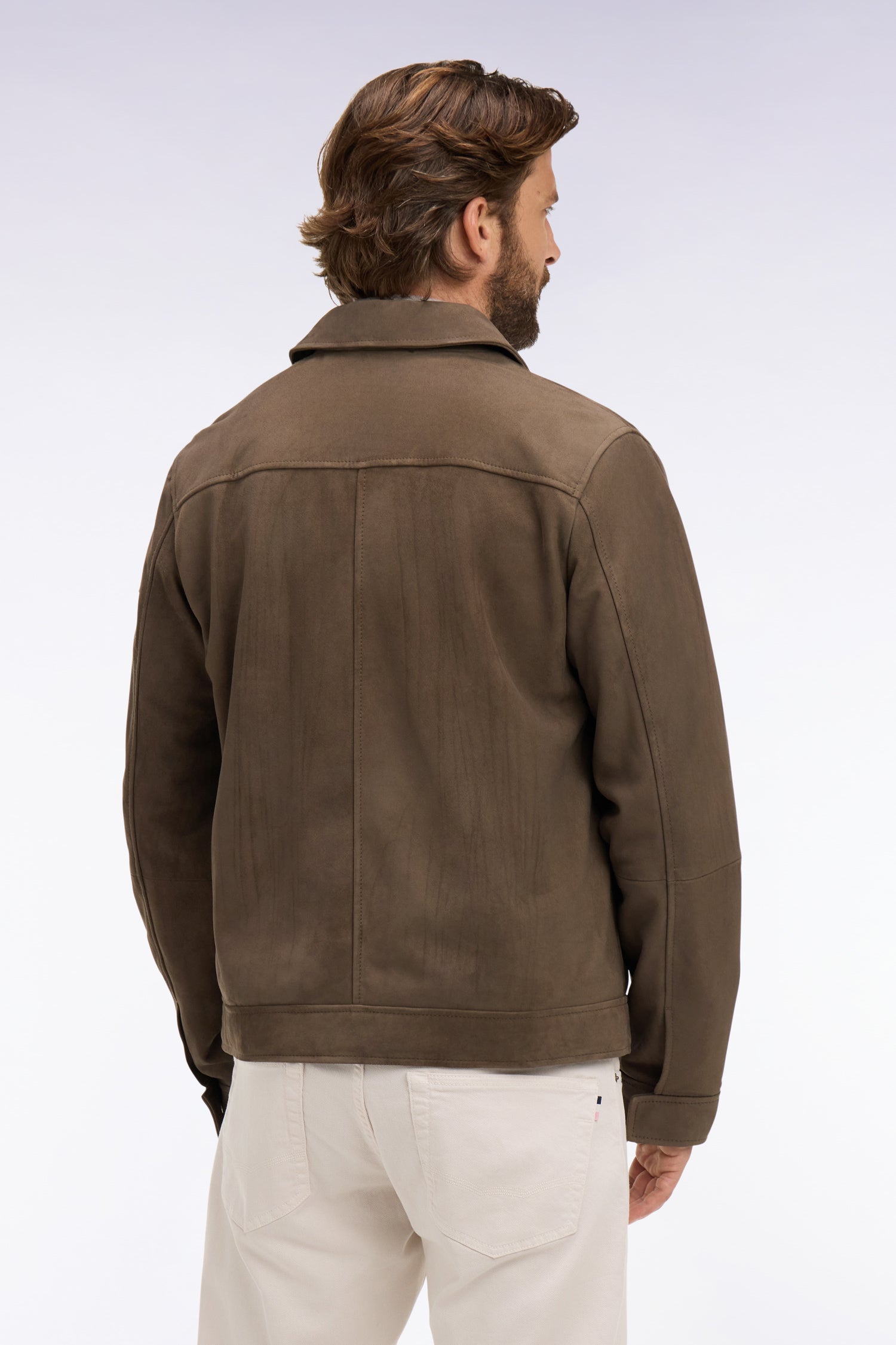 Blouson en croûte de cuir velours marron