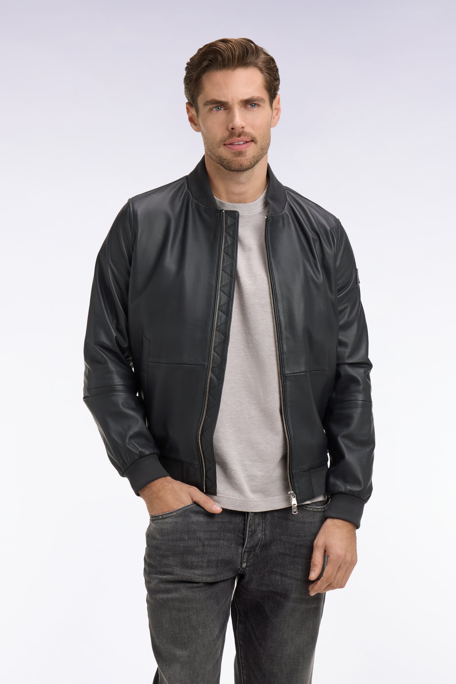 Blouson bombers en cuir marine