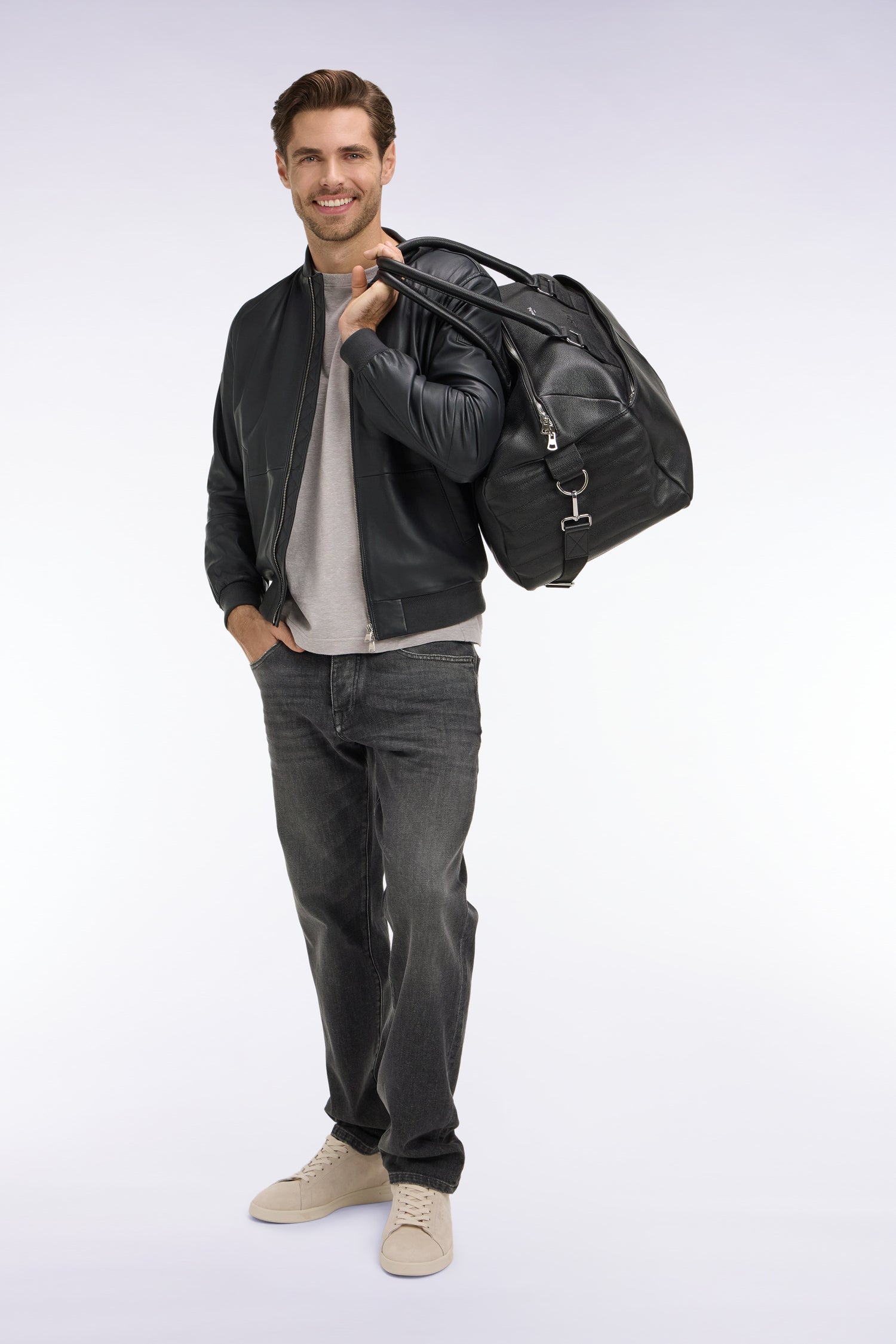 Blouson bombers en cuir marine