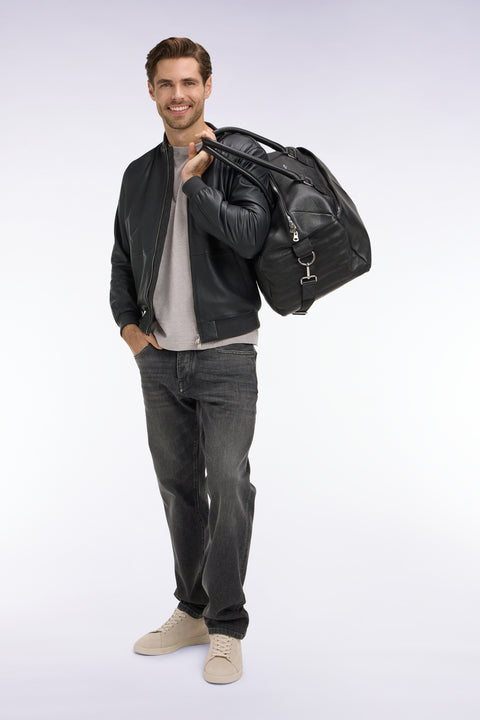 Blouson bombers en cuir marine - Image 1