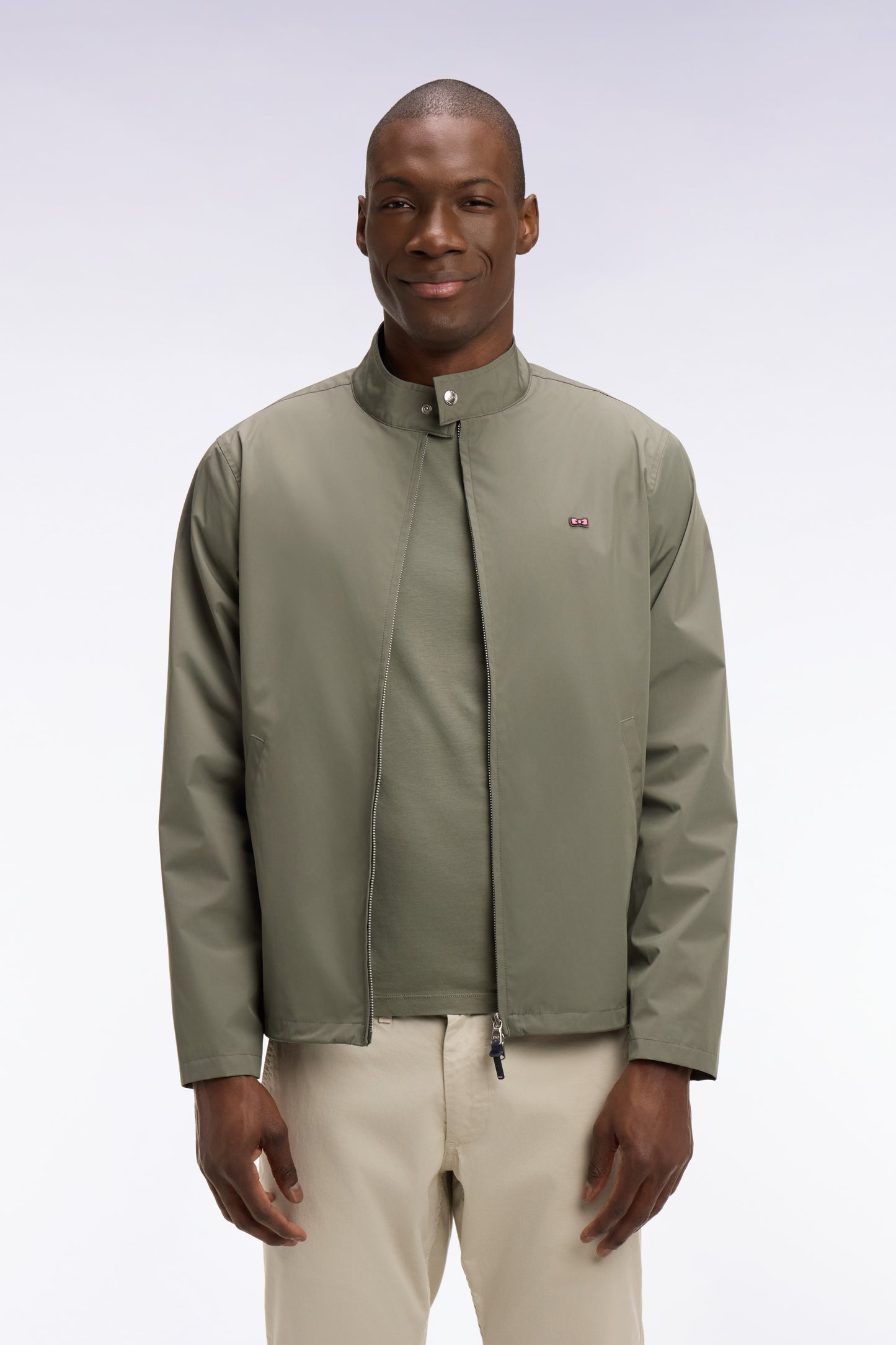 Blouson à col motard en nylon kaki