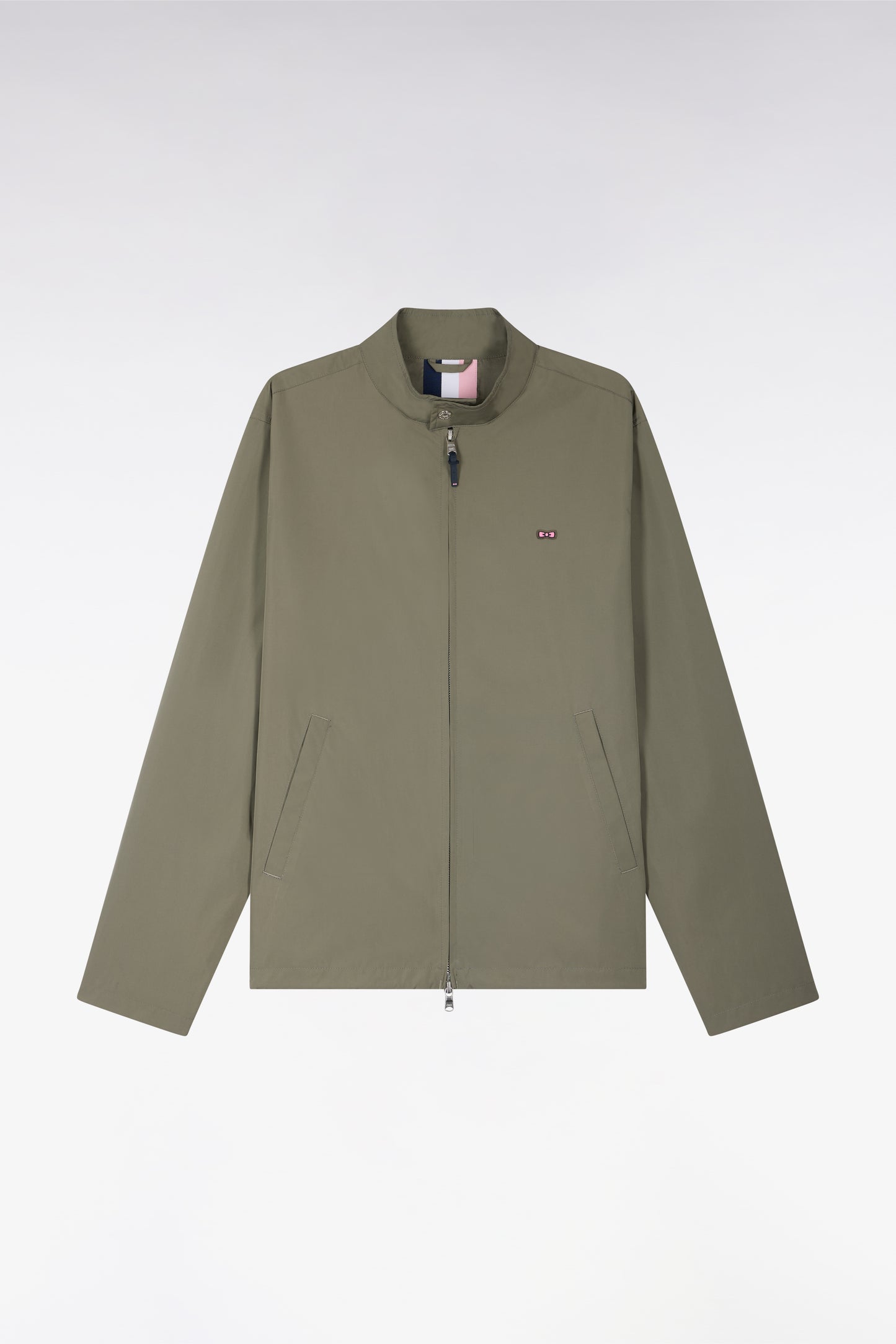 Blouson à col motard en nylon kaki