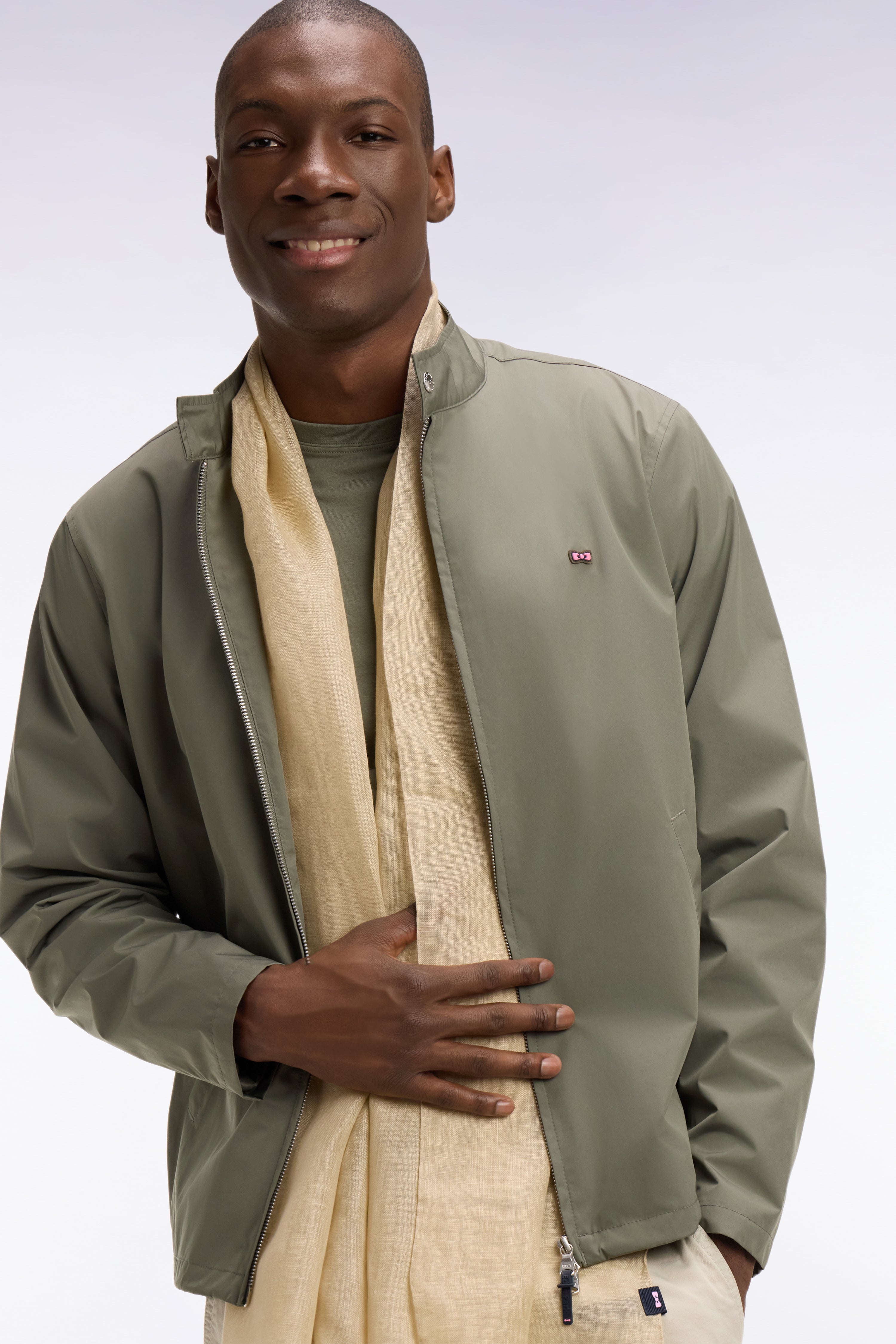 Blouson à col motard en nylon kaki