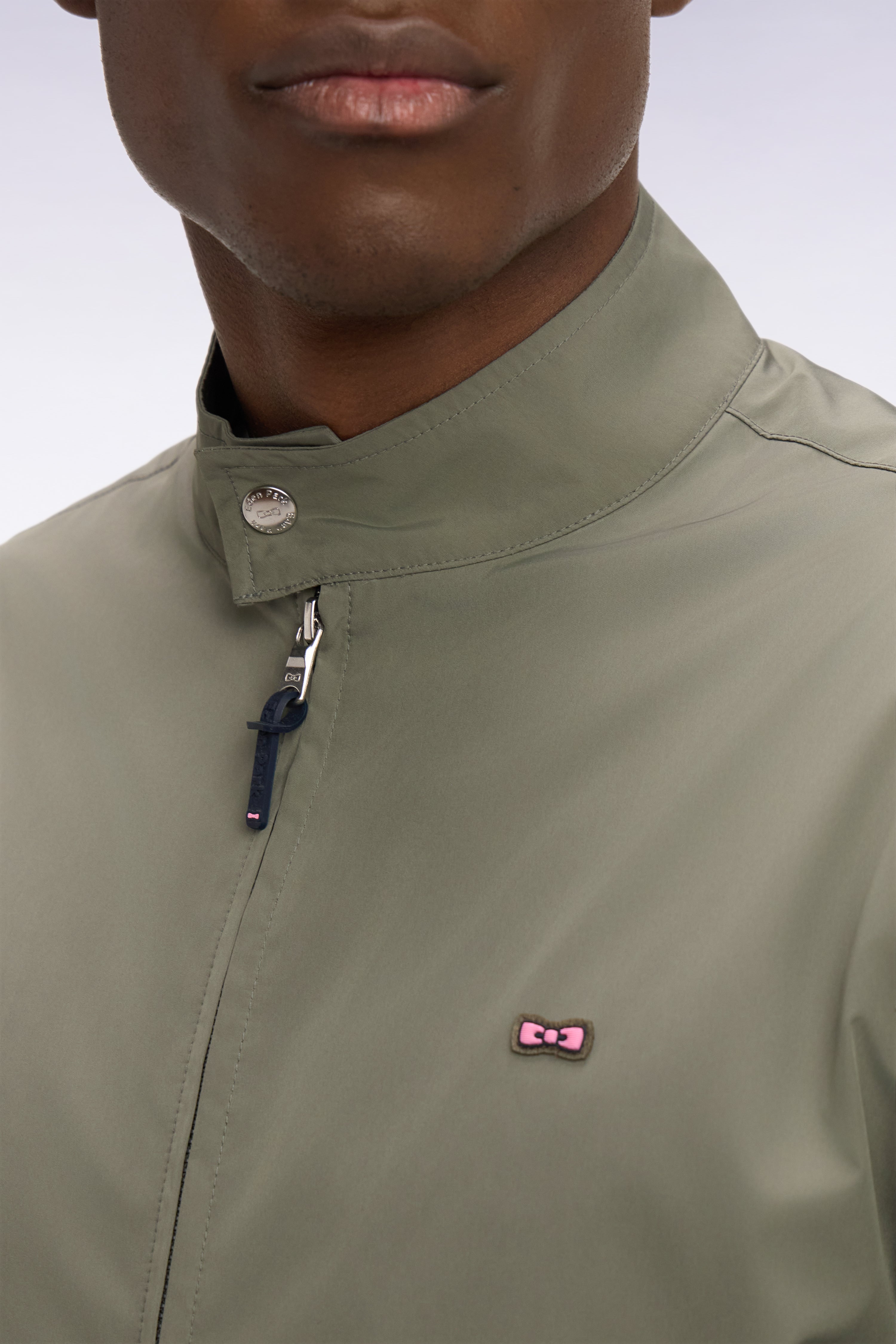 Blouson à col motard en nylon kaki