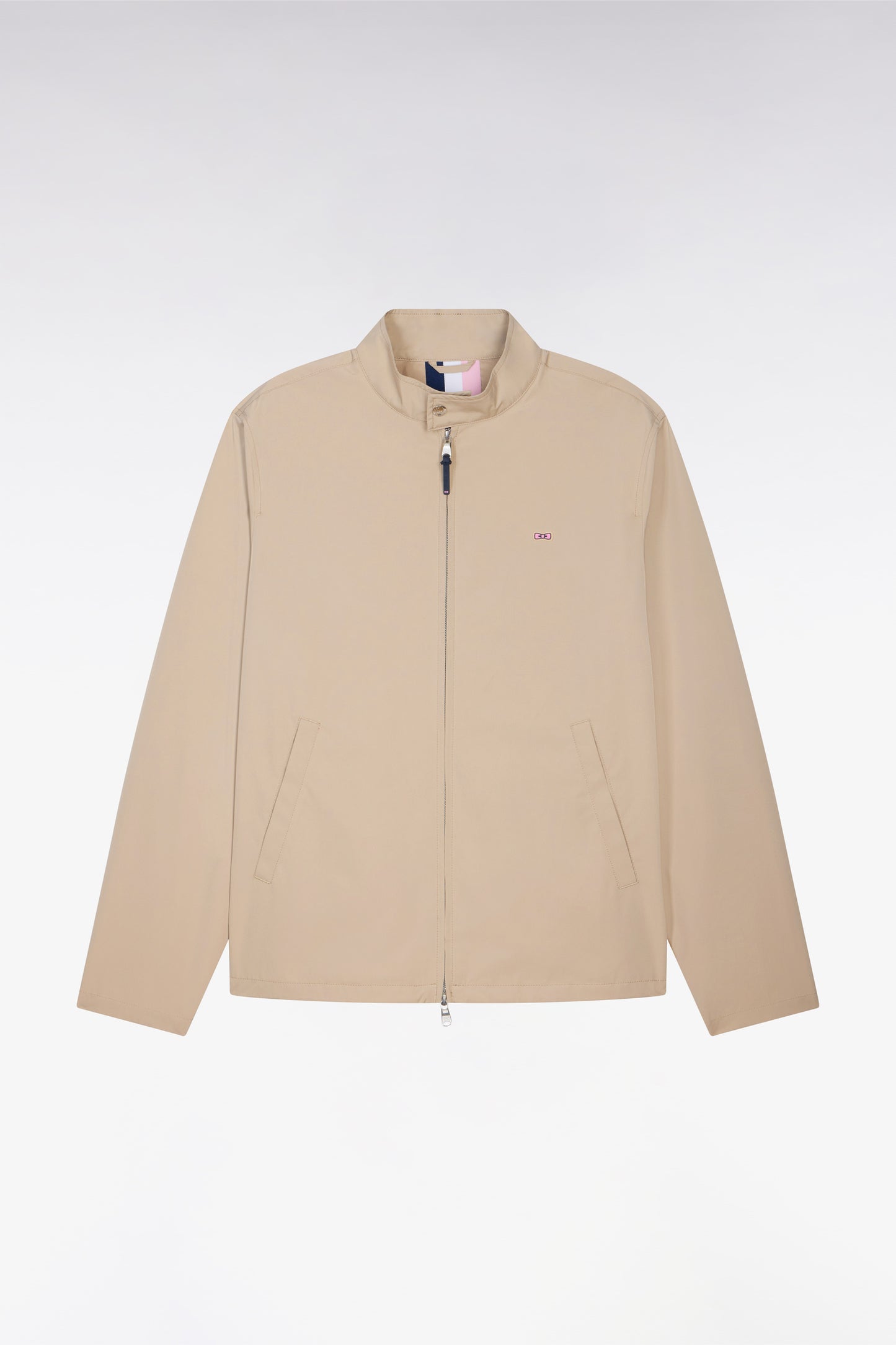Blouson à col motard en nylon beige