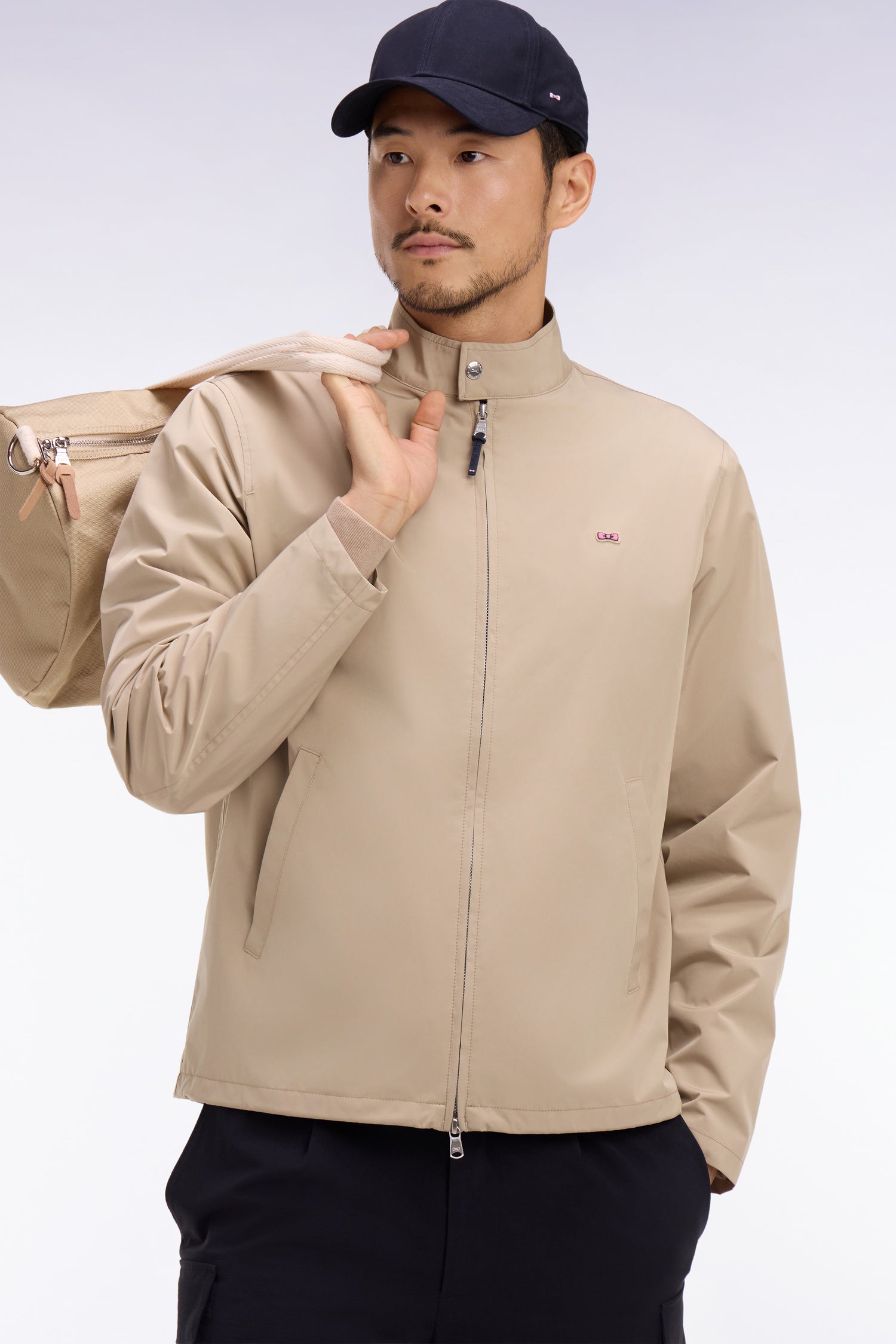 Blouson à col motard en nylon beige