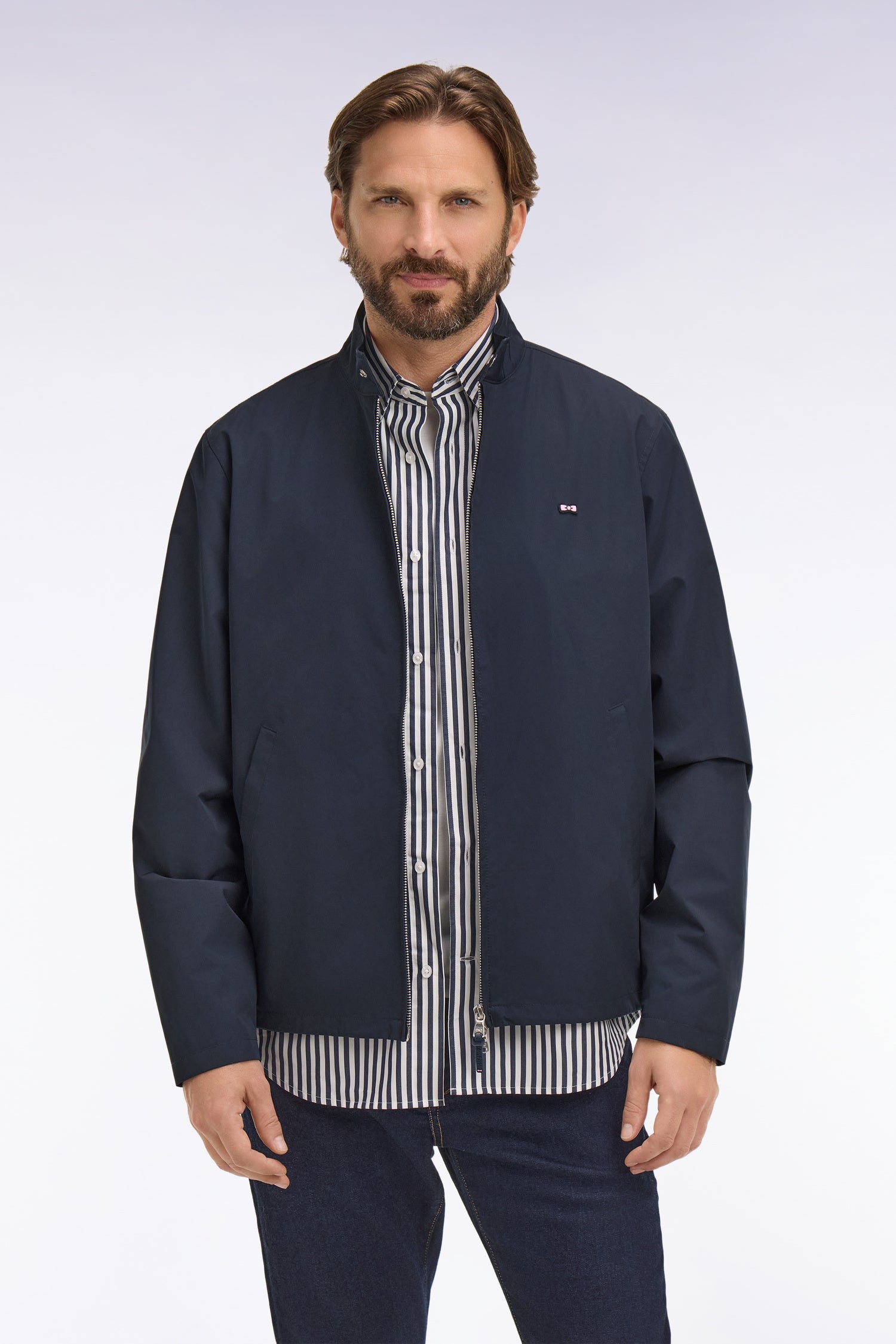 Blouson à col motard en nylon marine