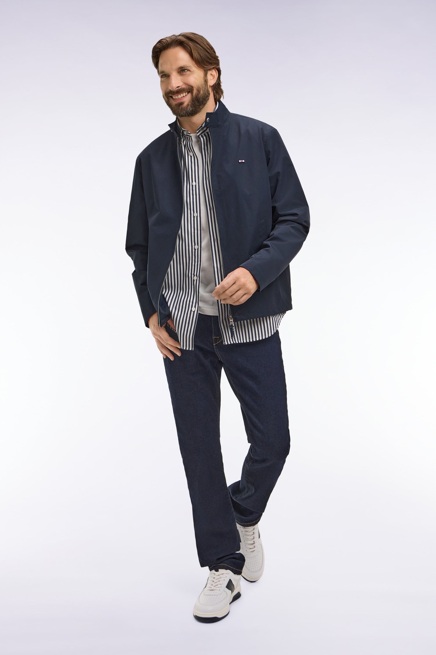 Blouson à col motard en nylon marine