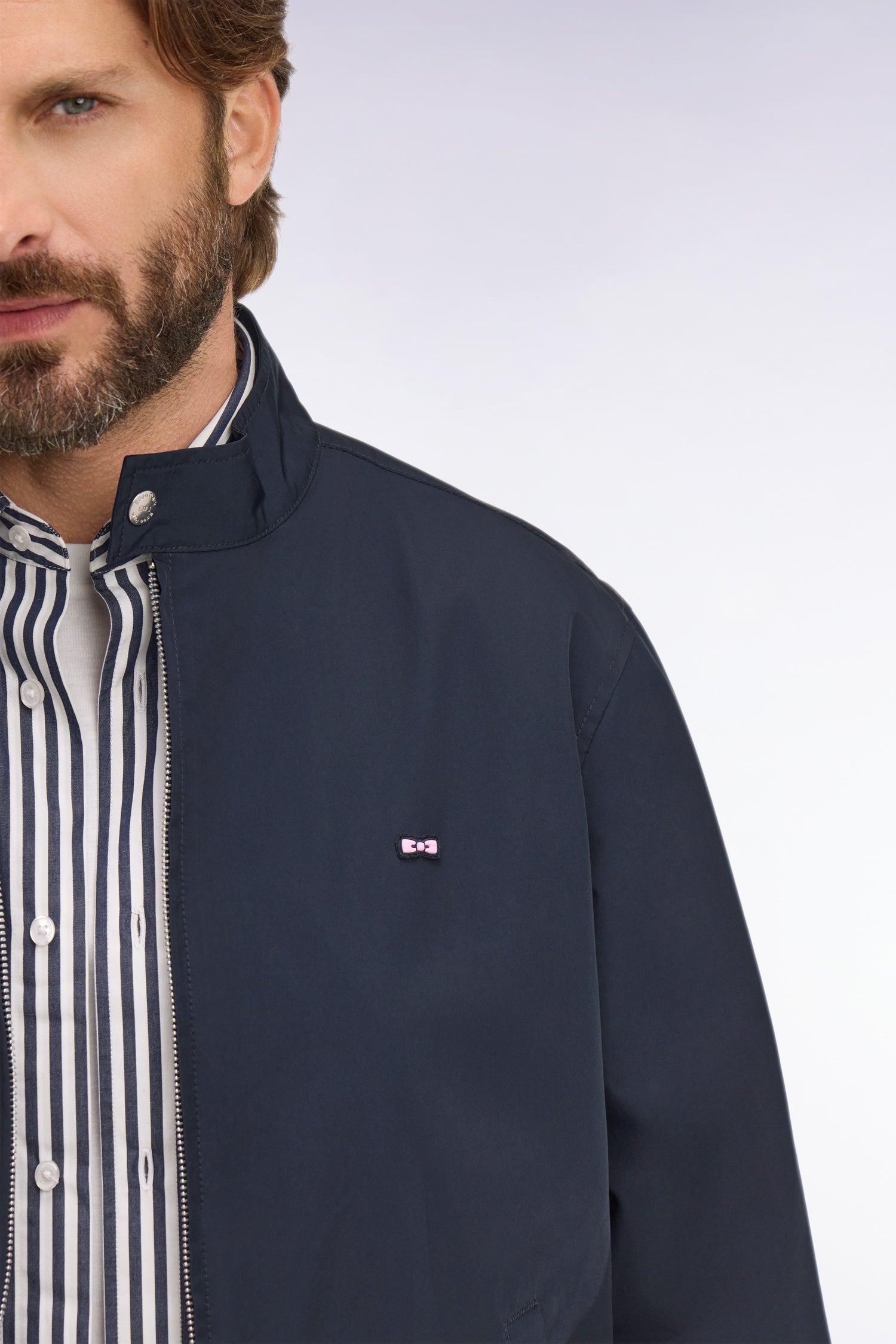 Blouson à col motard en nylon marine