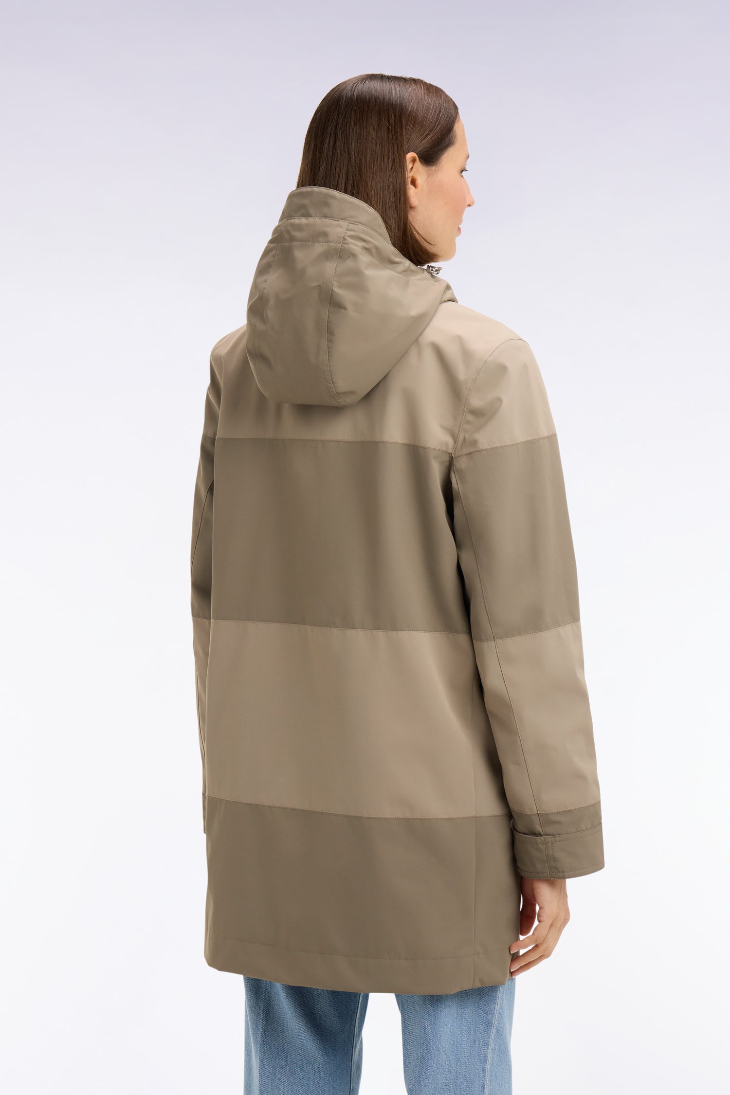 Parka longue kaki à rayures et capuche intégrée unisexe