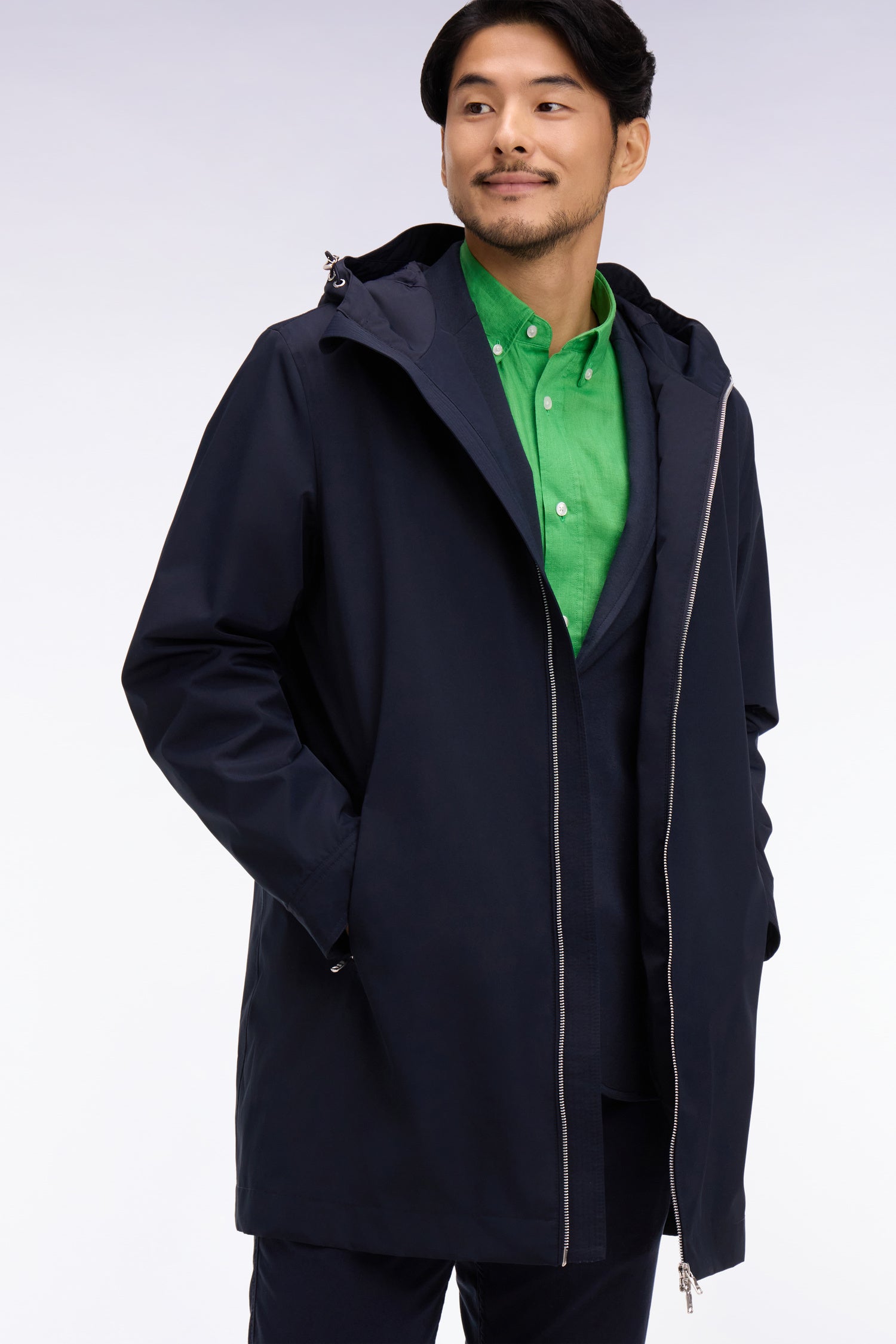 Parka à capuche en nylon marine