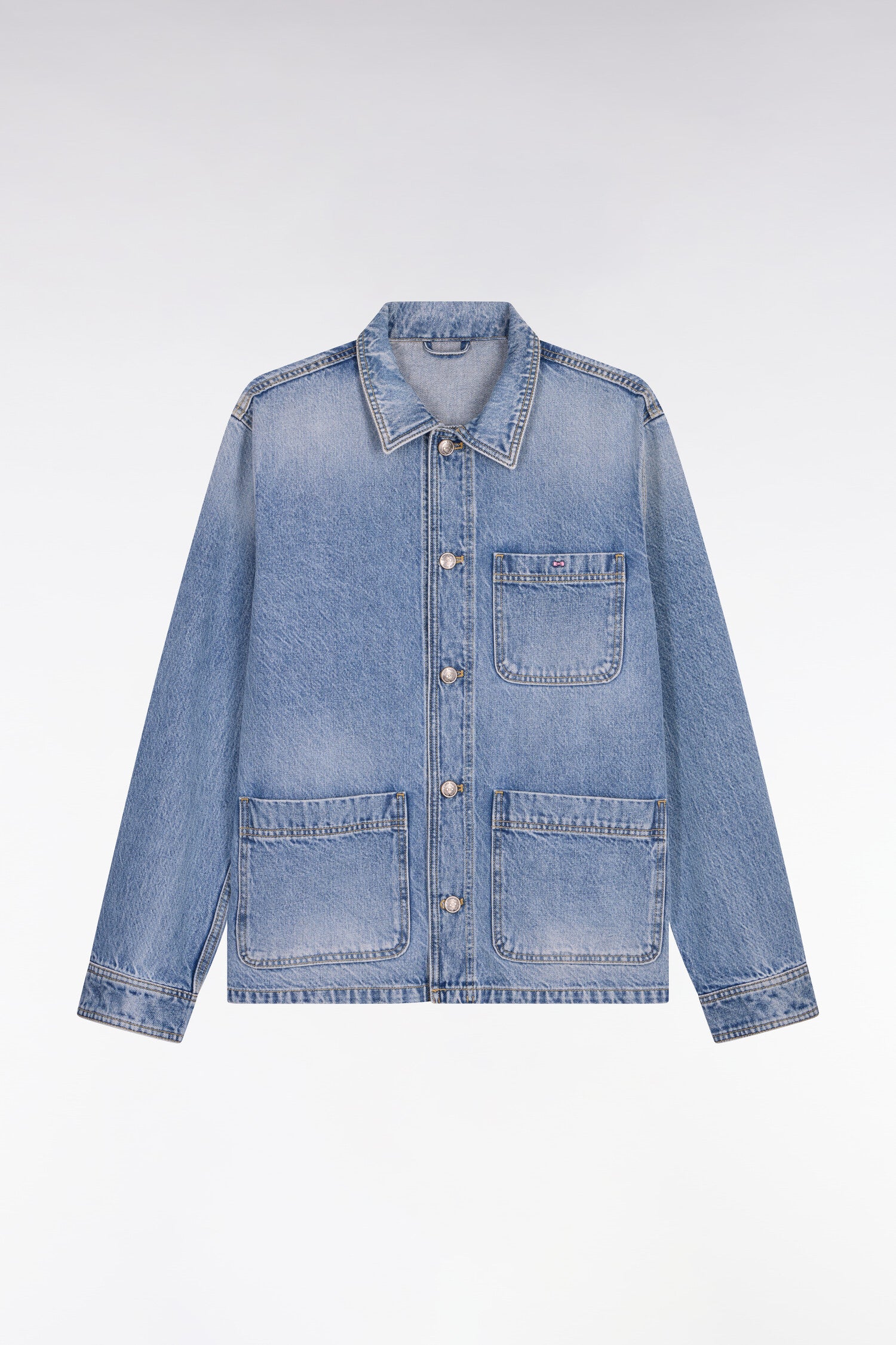 Veste worker en denim bleu délavé