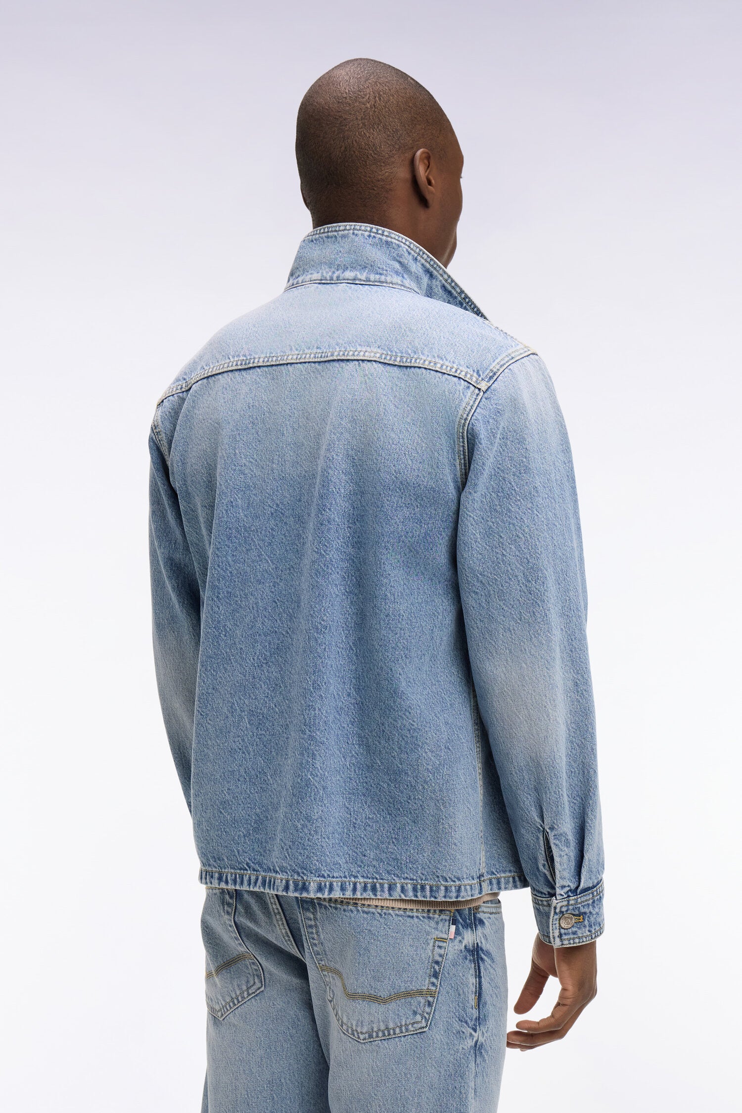 Veste worker en denim bleu délavé