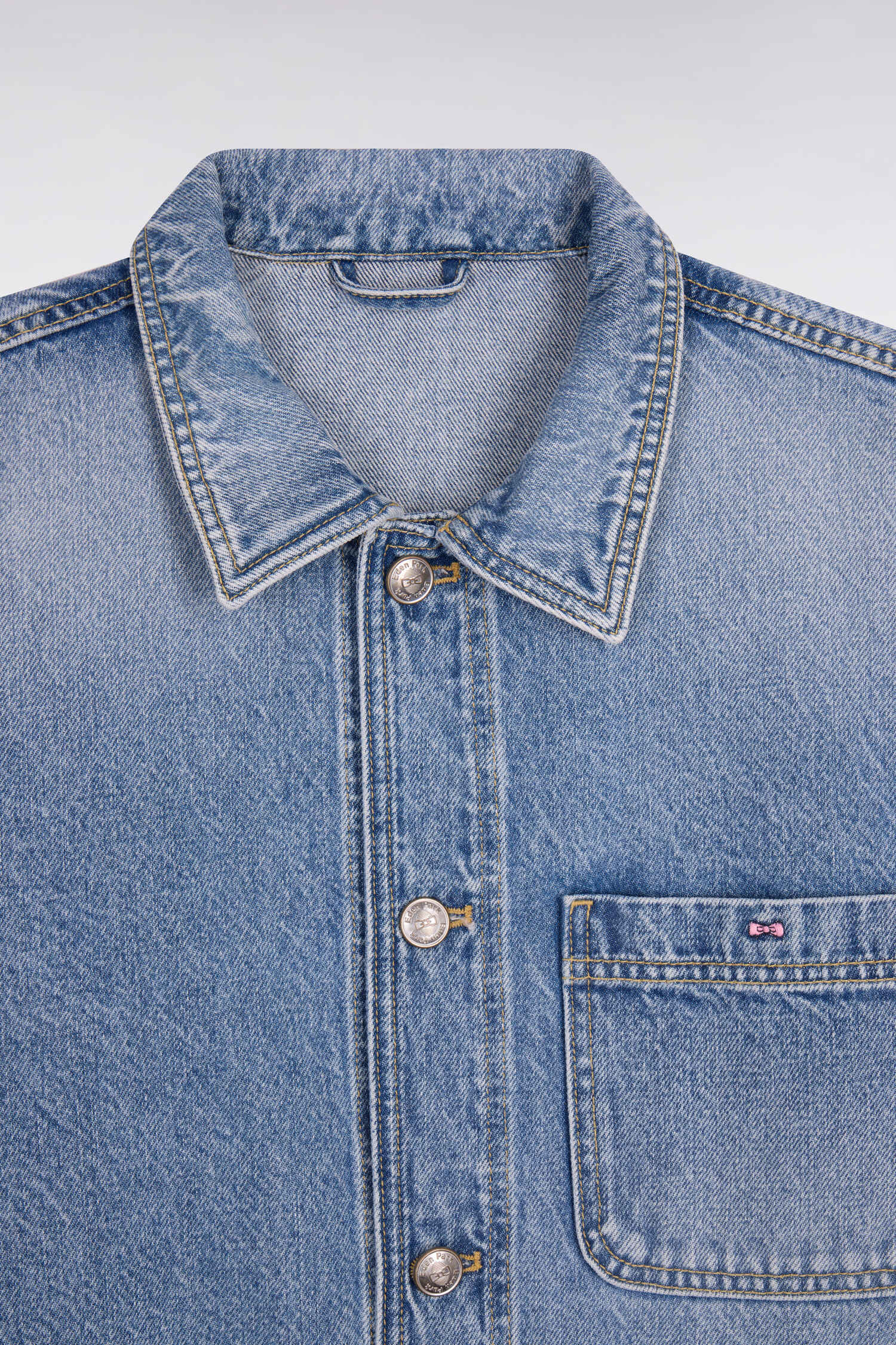 Veste worker en denim bleu délavé