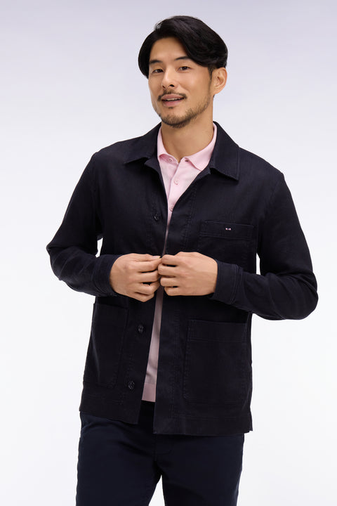 Surchemise en lin et coton marine - Image 1