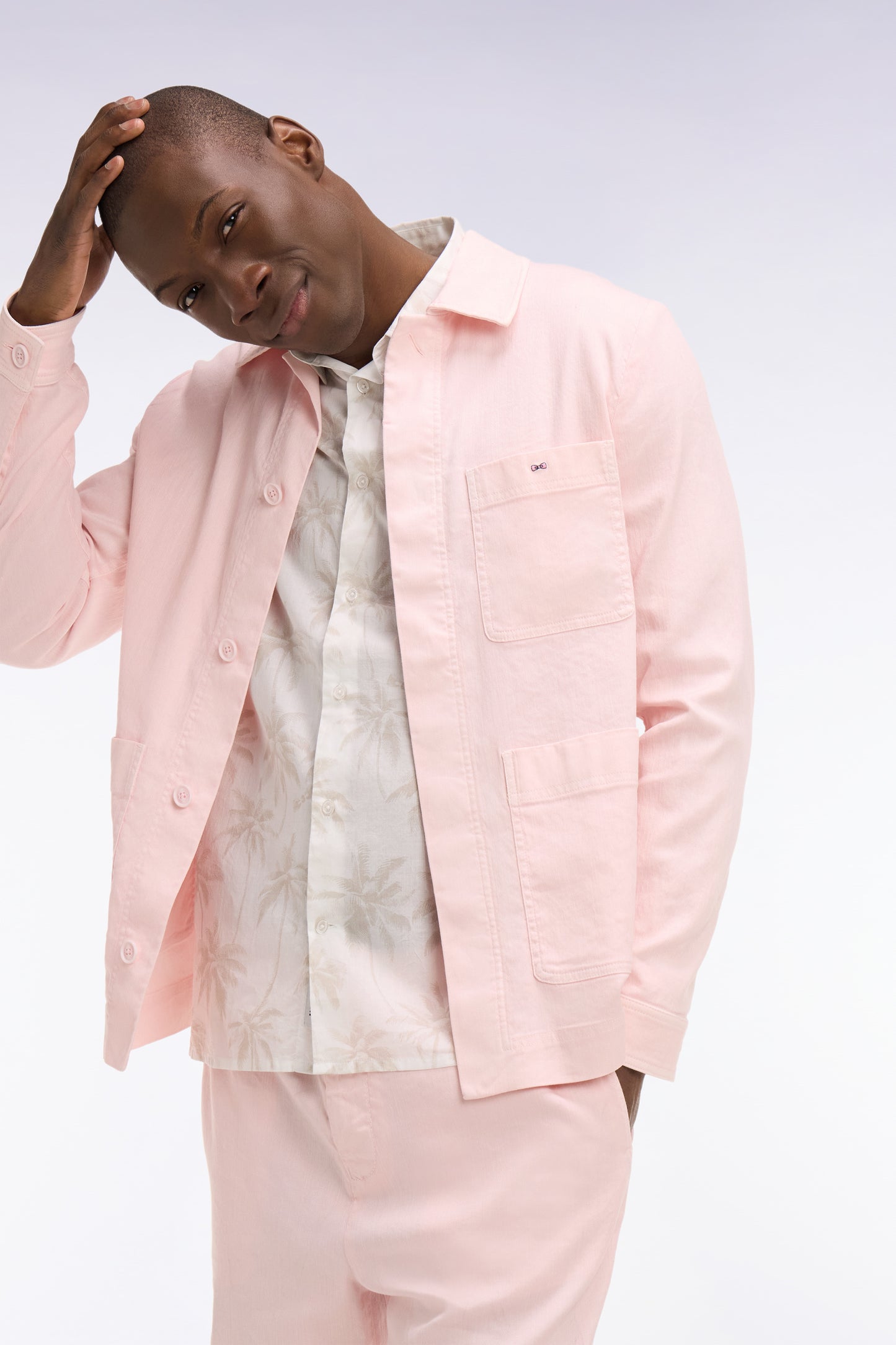 Surchemise en lin et coton rose