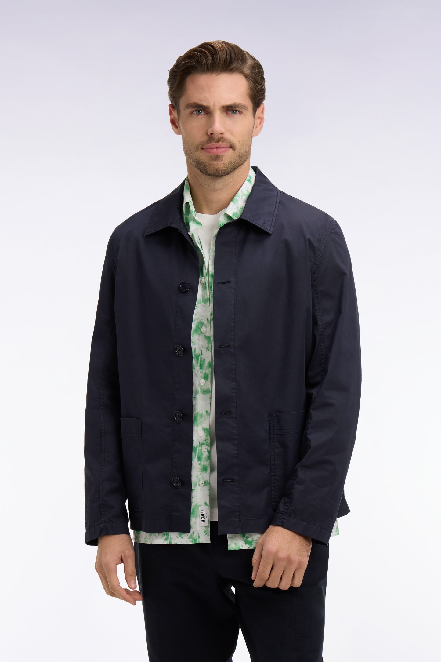 Surchemise en lyocell et coton stretch marine