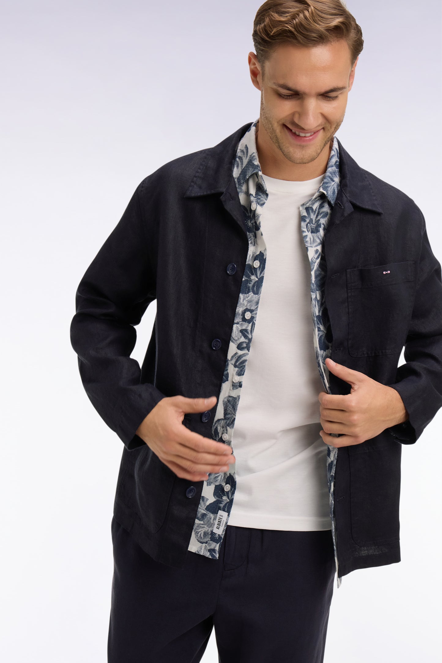 Surchemise en lin et coton marine
